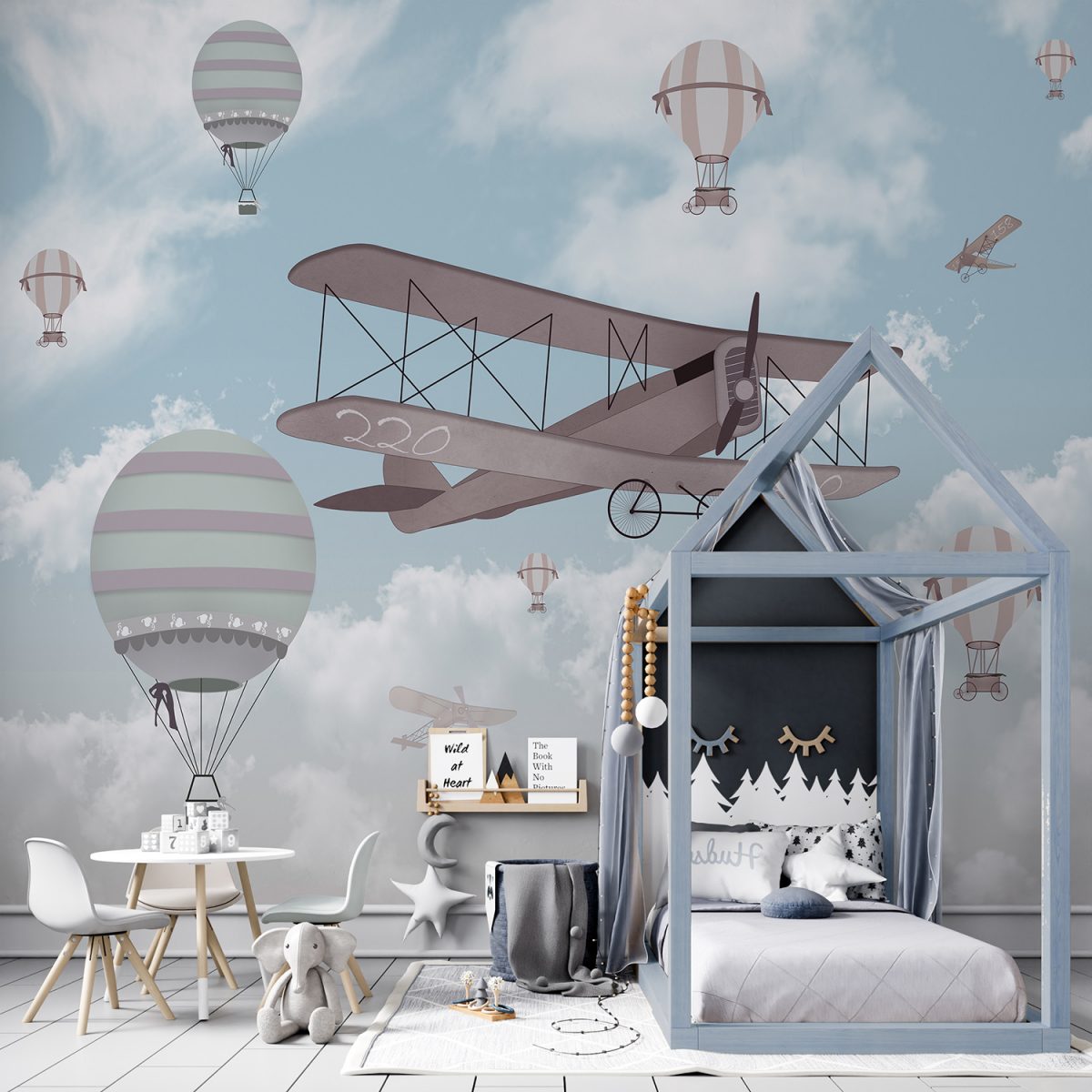 Air Plane Hot Air Balloons Boy Room Wallpaper Mural