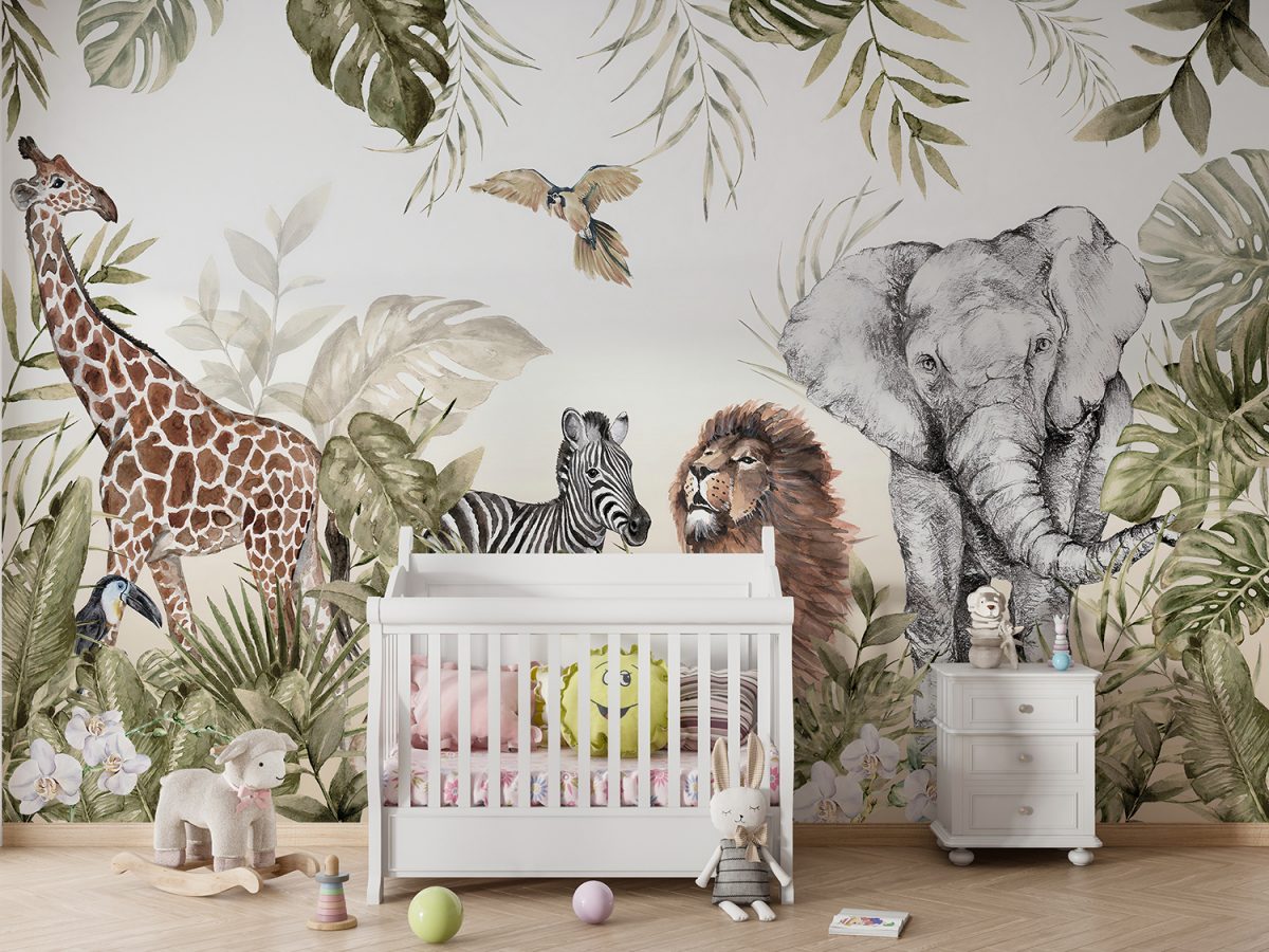 Animals Forest Watercolor Wallpaper Mural