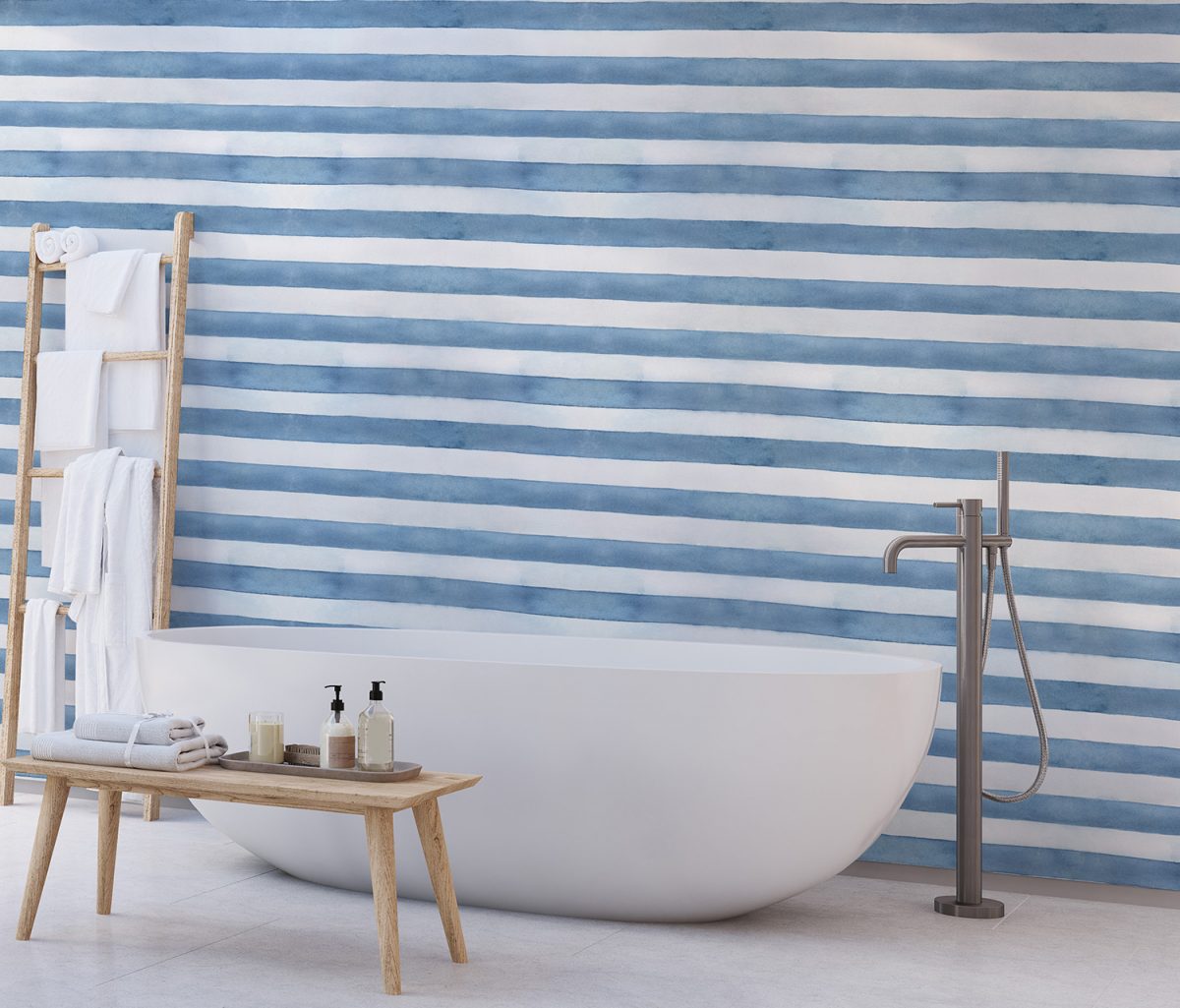 Bathroom Blue Color Strip Wallpaper