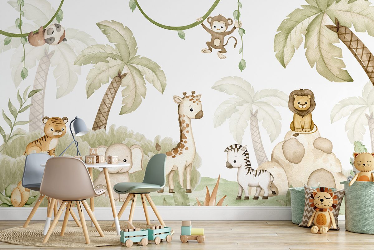 Cute Cartoon Animals Nursery Wallpaper Murals