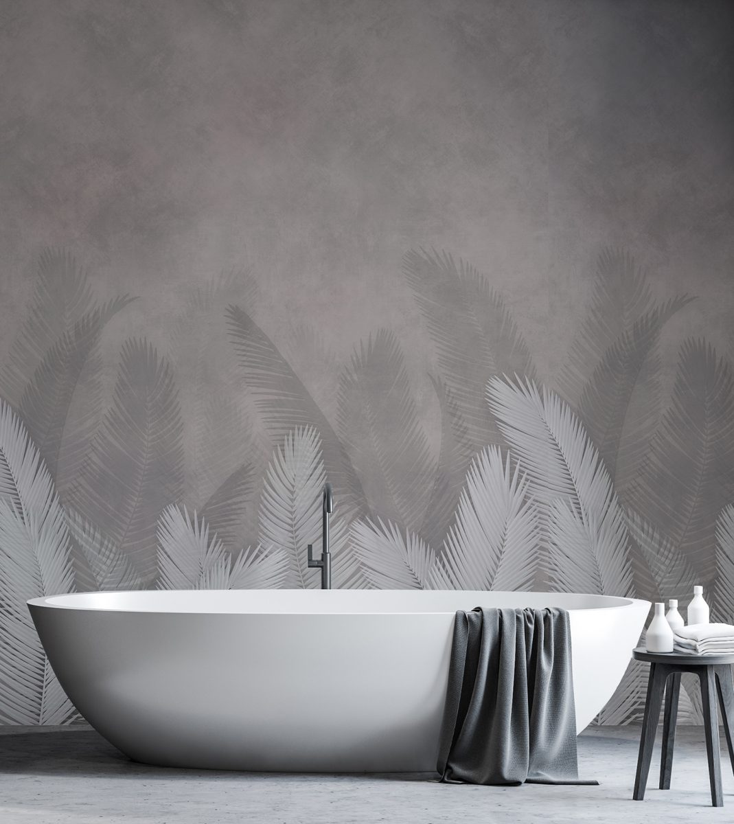 Palm leaves with gray color wallpaper