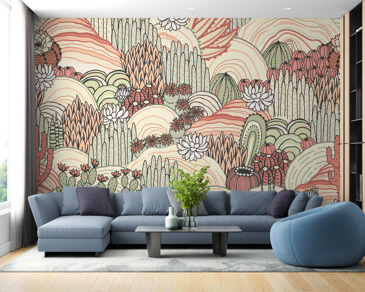 Stylish cactus pattern wallpaper design