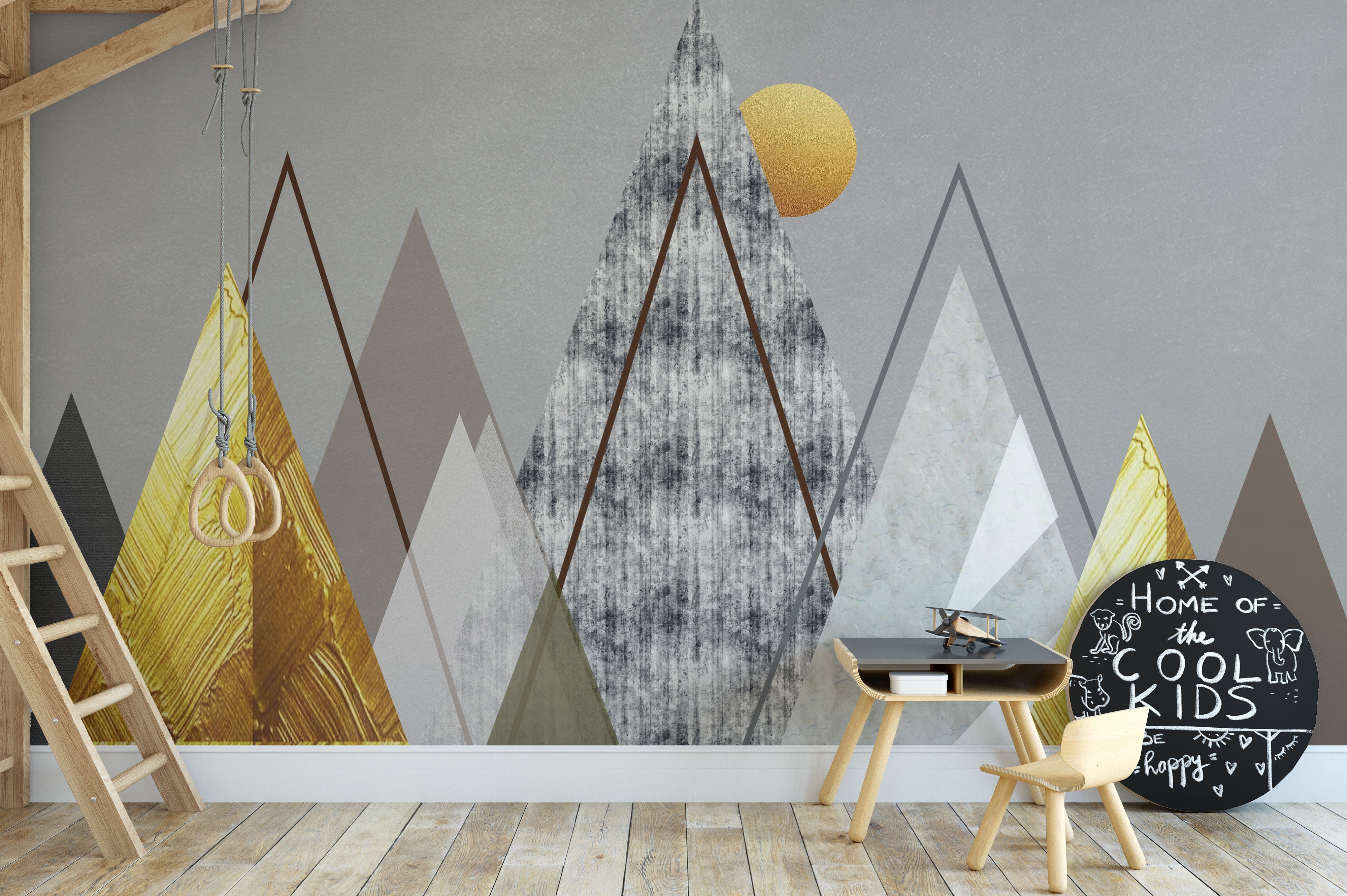 Vibrant geometric abstract wall mural for artistic spaces.
