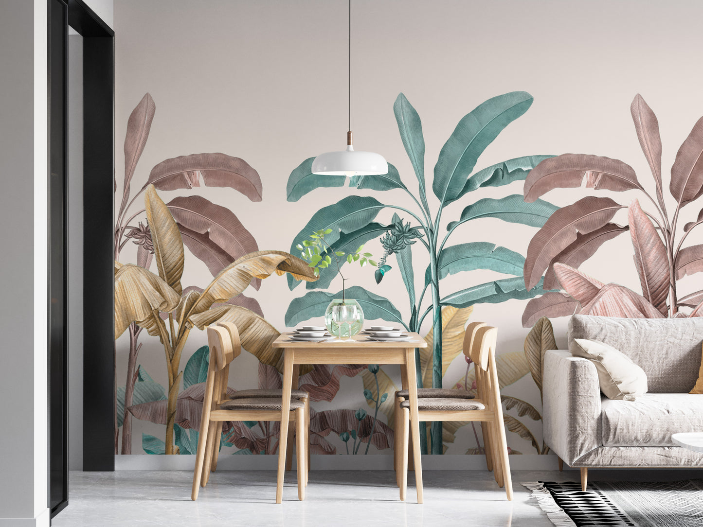 Botanical Watercolour Plantain Leaf mural wallpaper