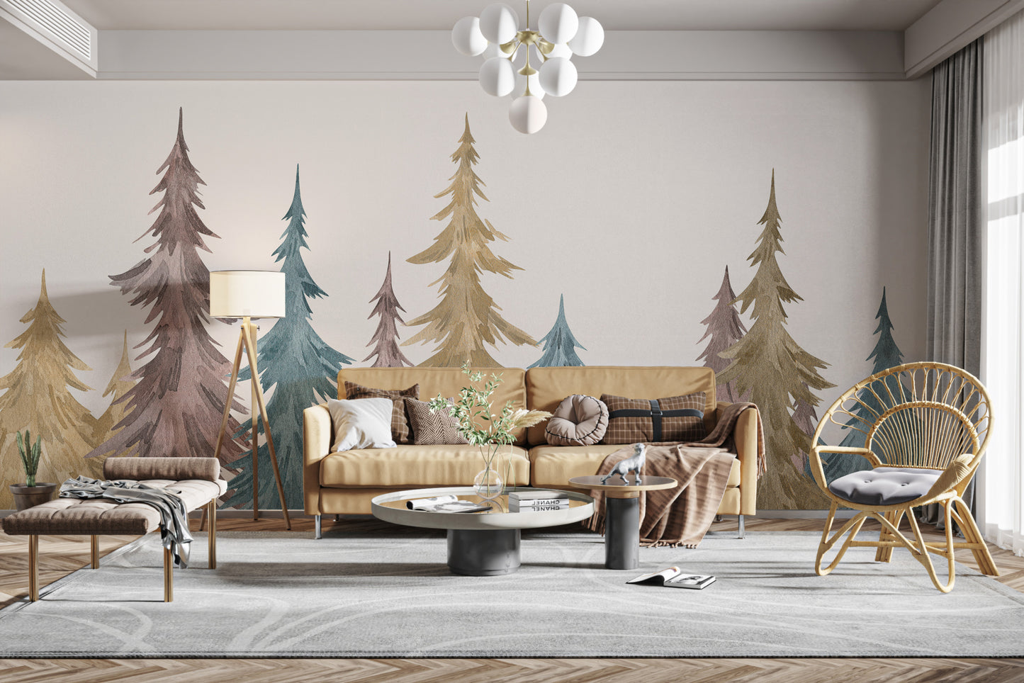 Serene evergreen alpine elegance wall mural for tranquil decor.
