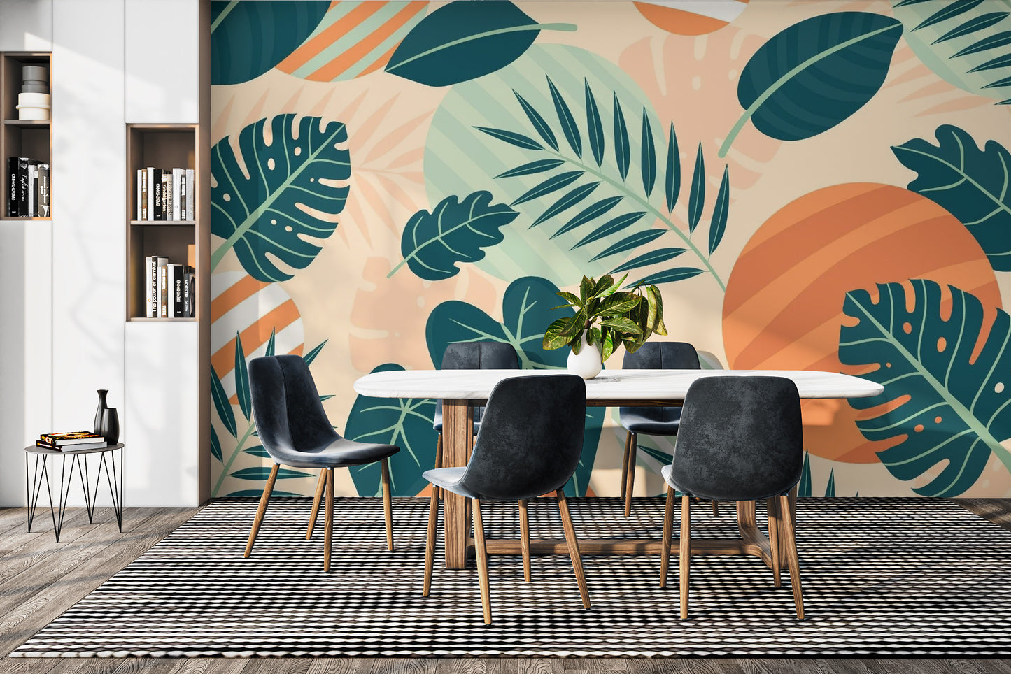 Green Orange Beige Leaves Wallpaper Mural