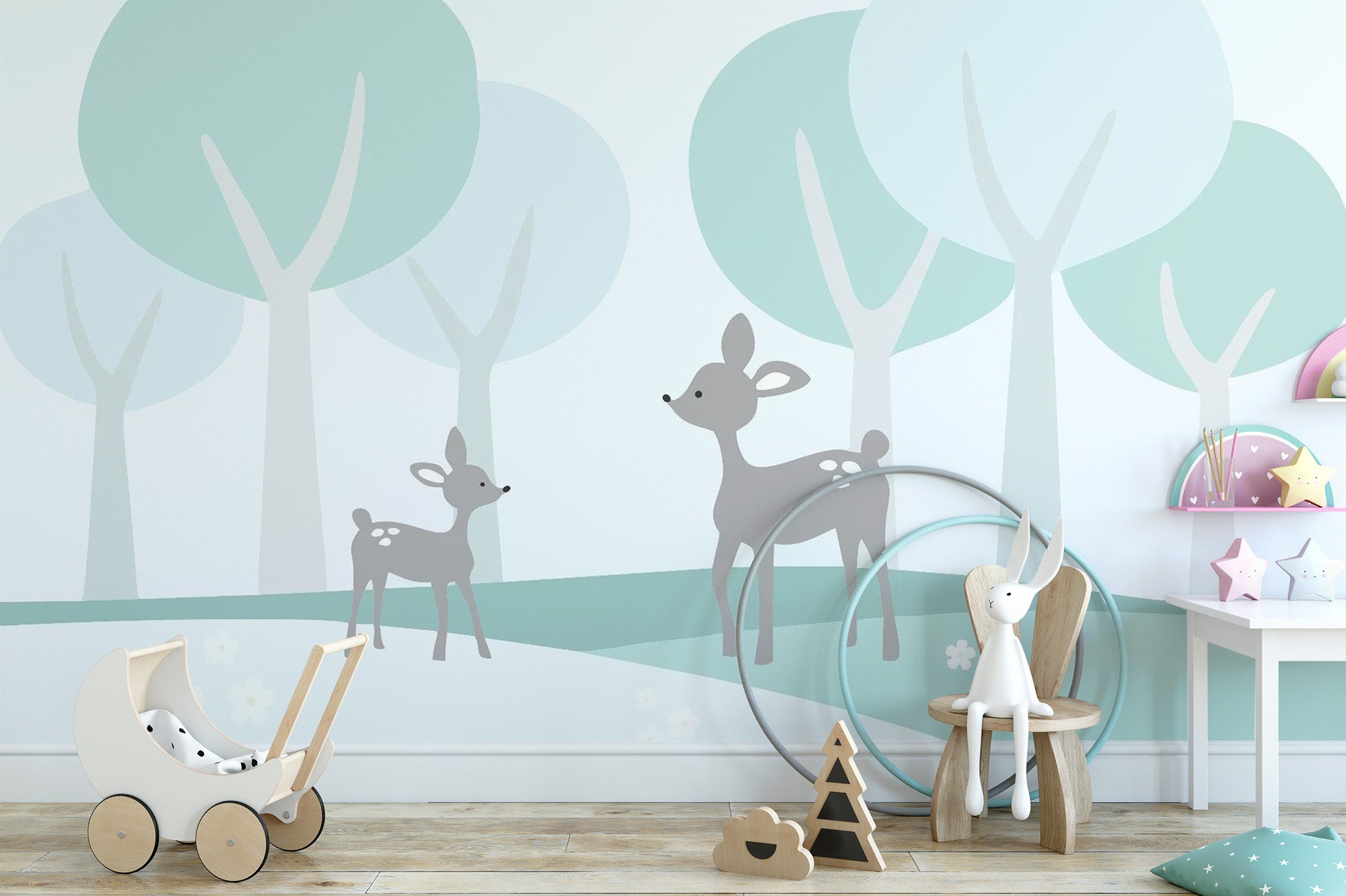 Cute fawn forest mural wallpaper for nurseries
