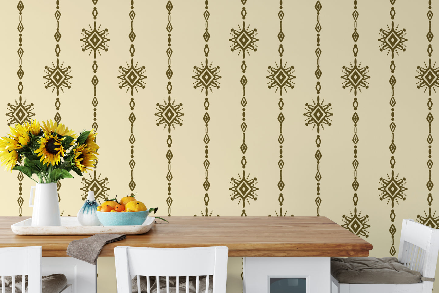 Trendy bead curtain wallpaper for a creative wall accent.
