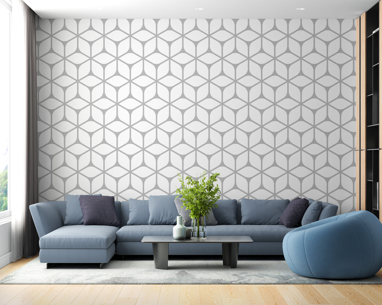 White art deco square pattern wallpaper
