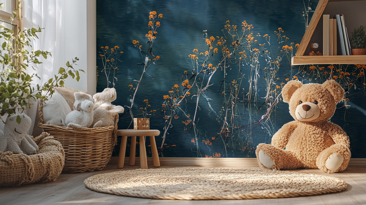 Blue Mirage Blossom Wall Mural - Giffywalls