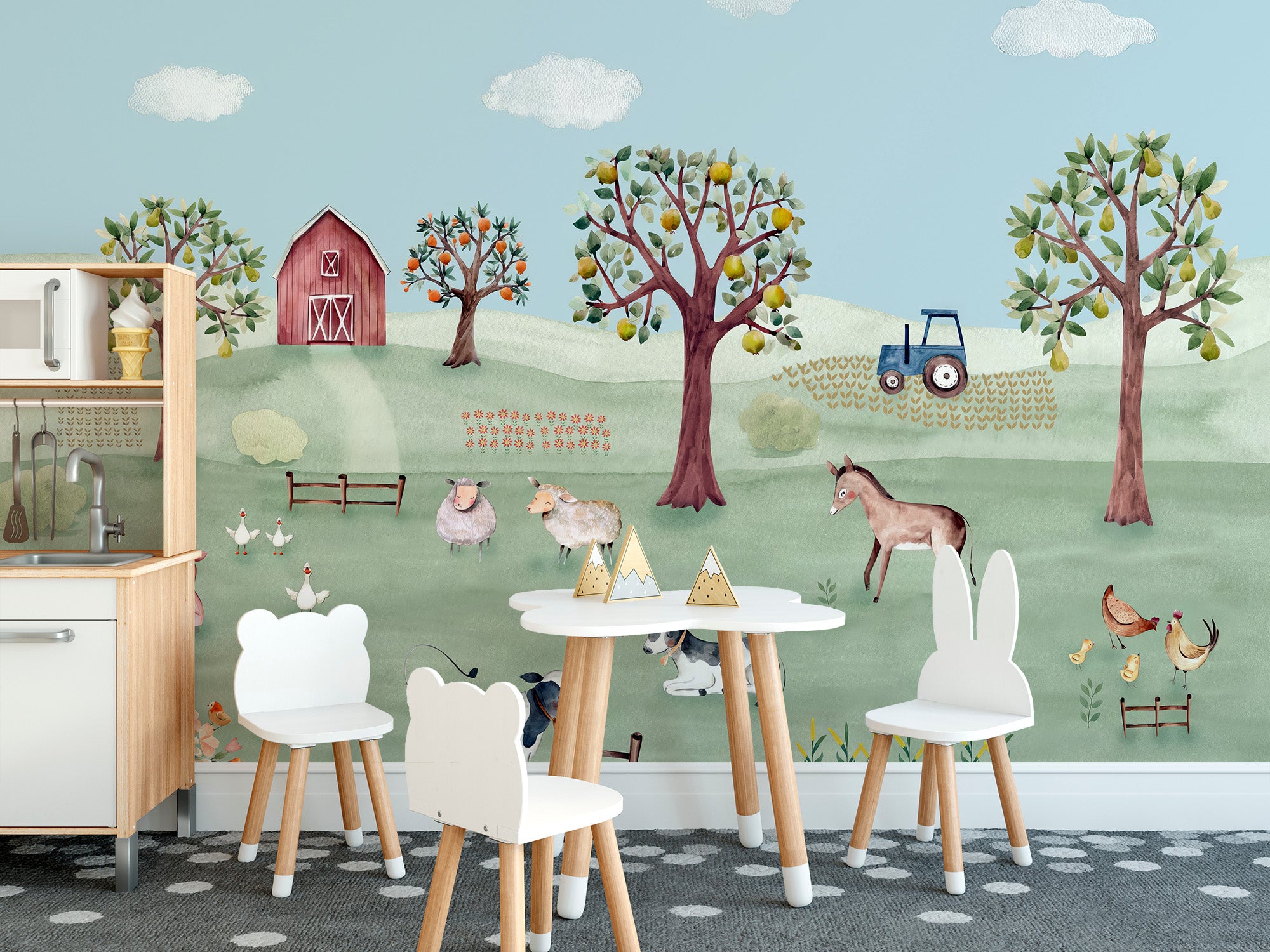 Delightful country charm mural for kids' serene space