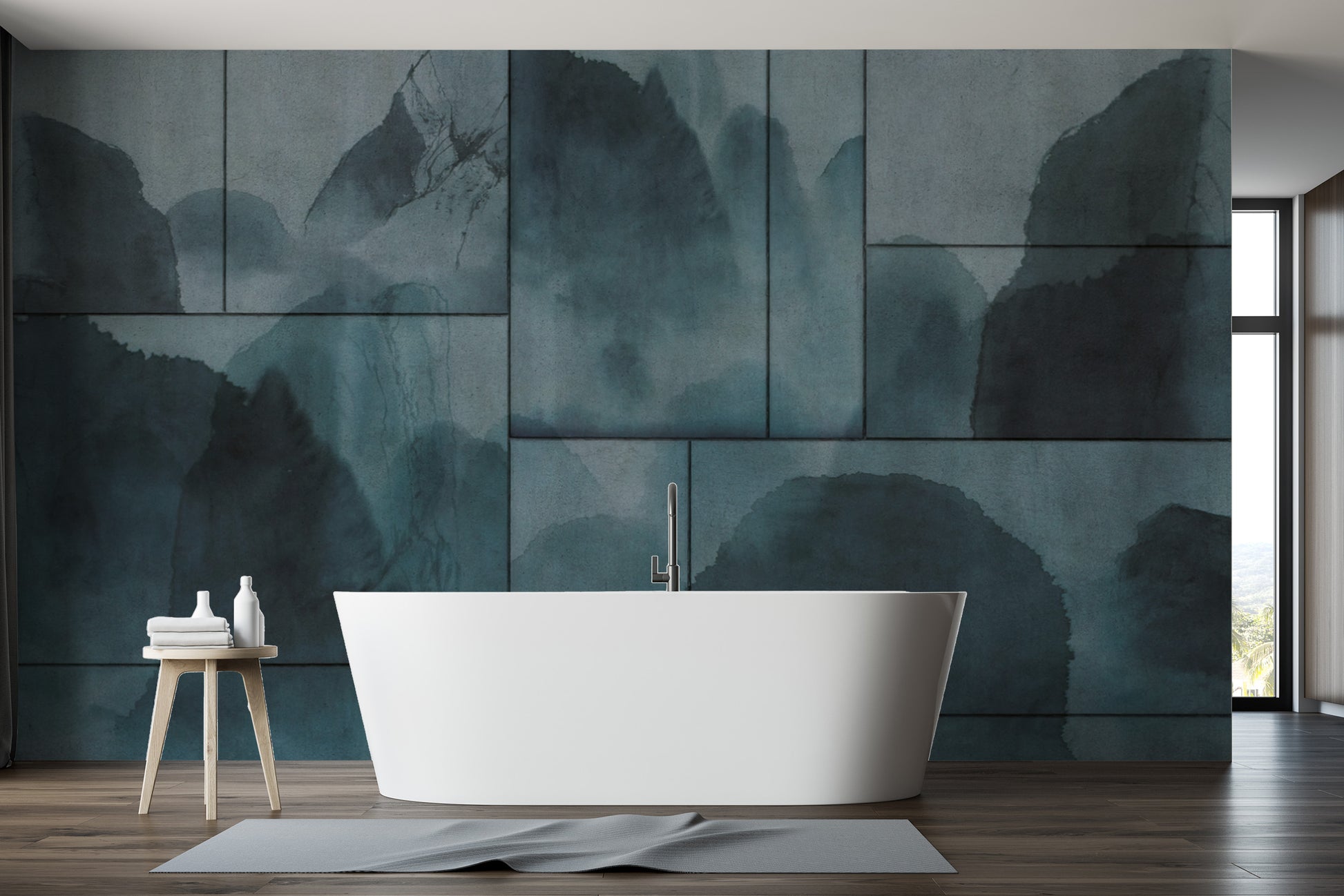 Misty Watercolor Mountain Wall Mural for Serene Interiors
