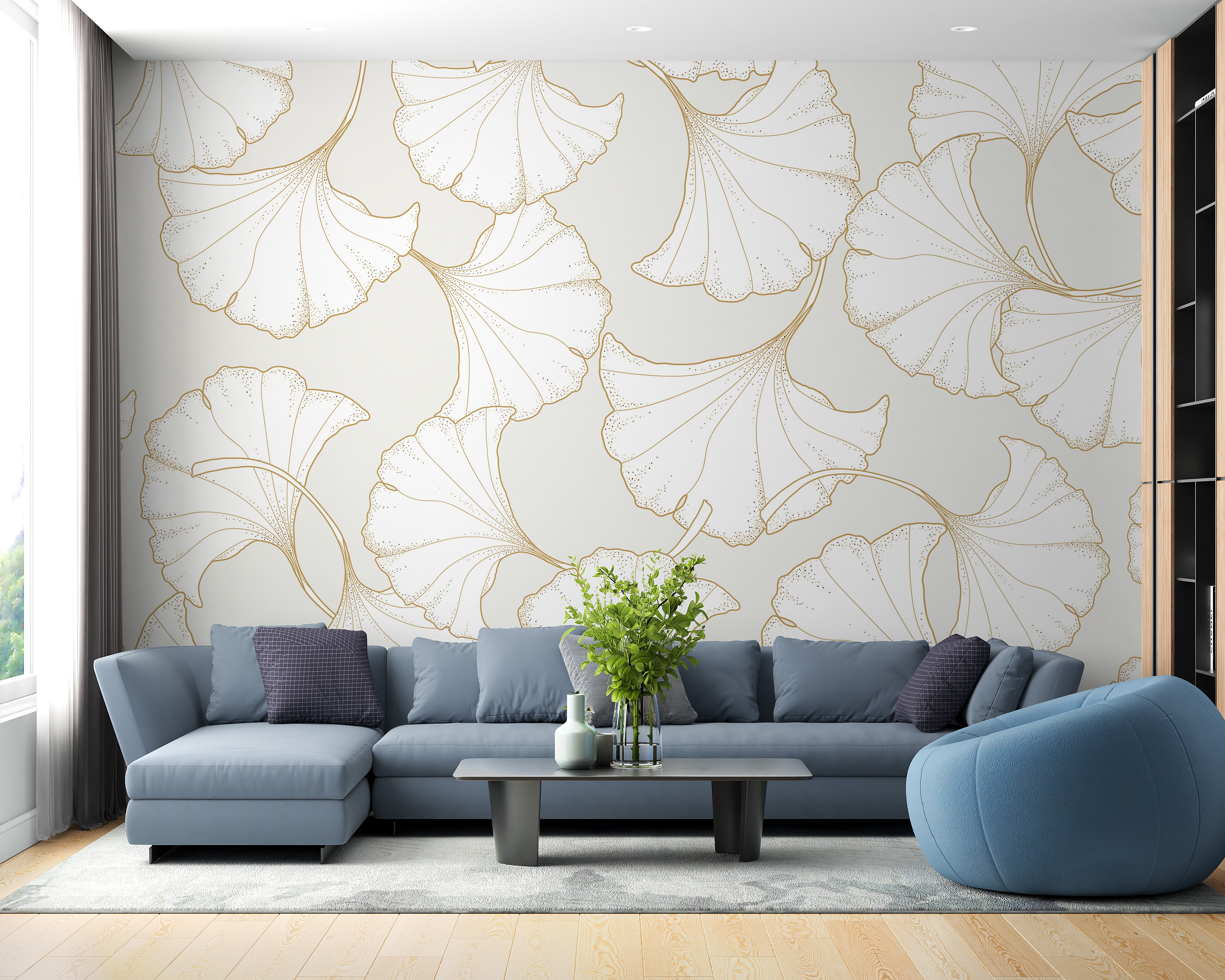 Bold abstract ginkgo wallpaper for decor