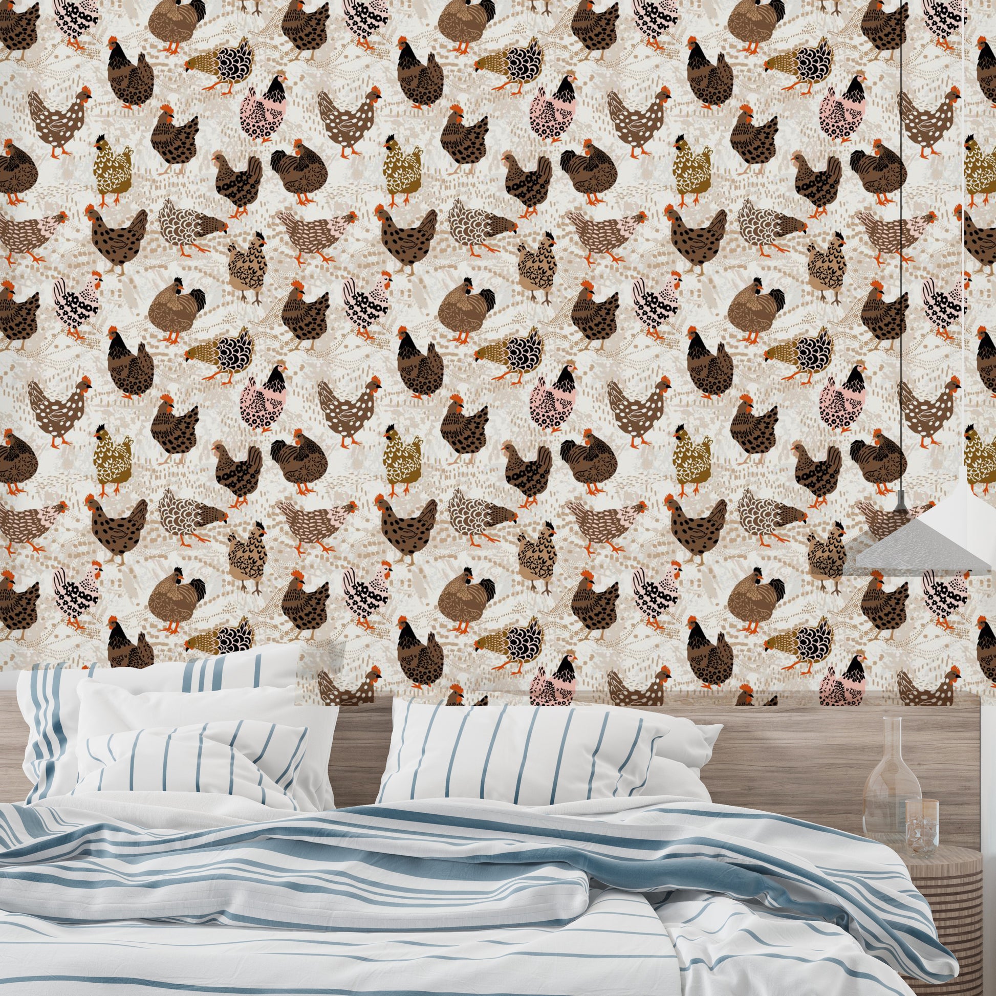 Flock of fancy fowl wallpaper design