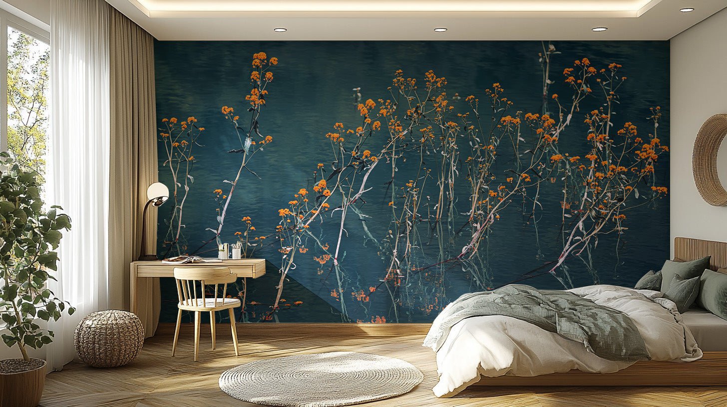 Dreamy blue blossom wallpaper with soft tones