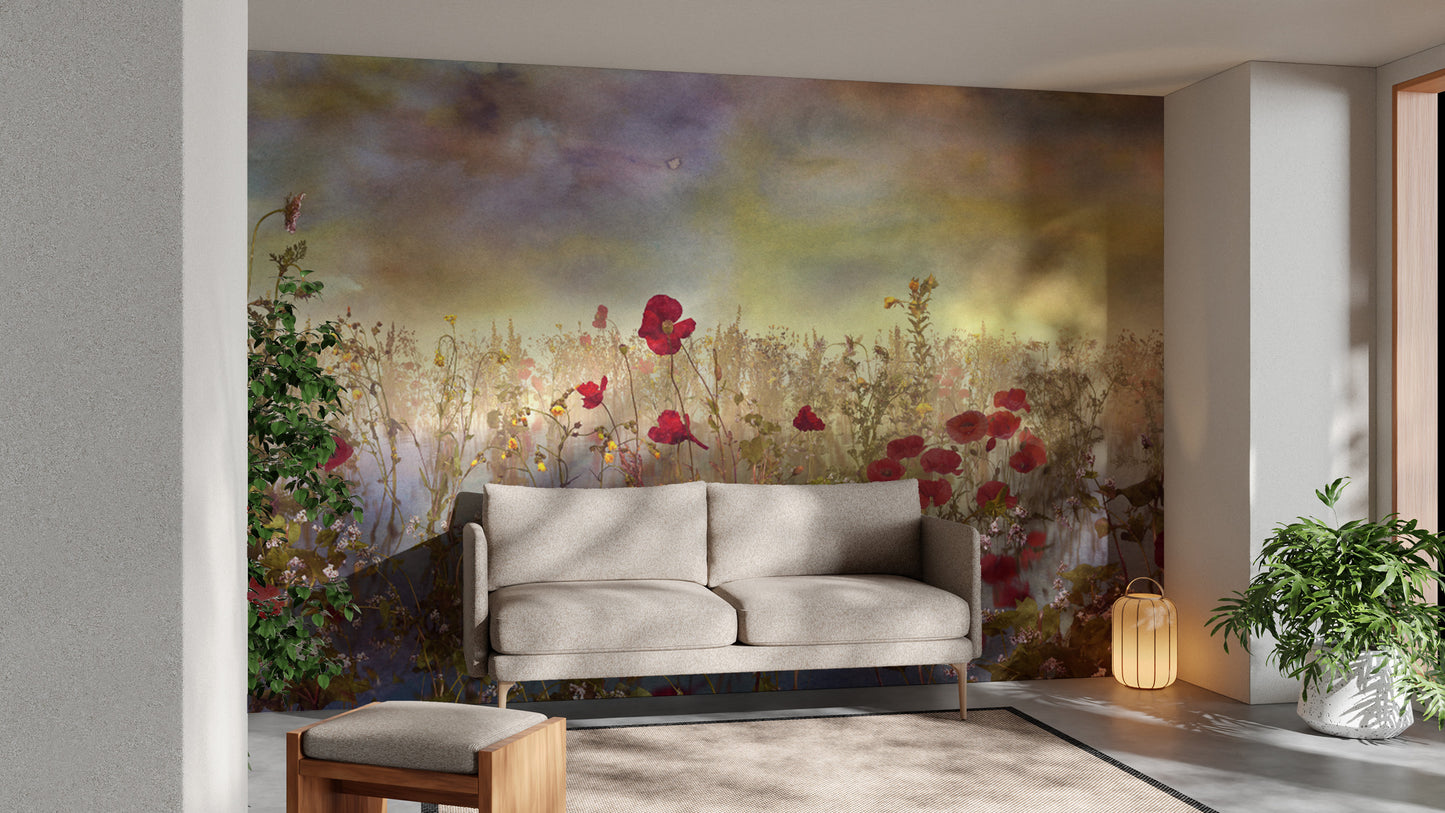 Stunning poppy red flower wallpaper for a dramatic decor upgrade.