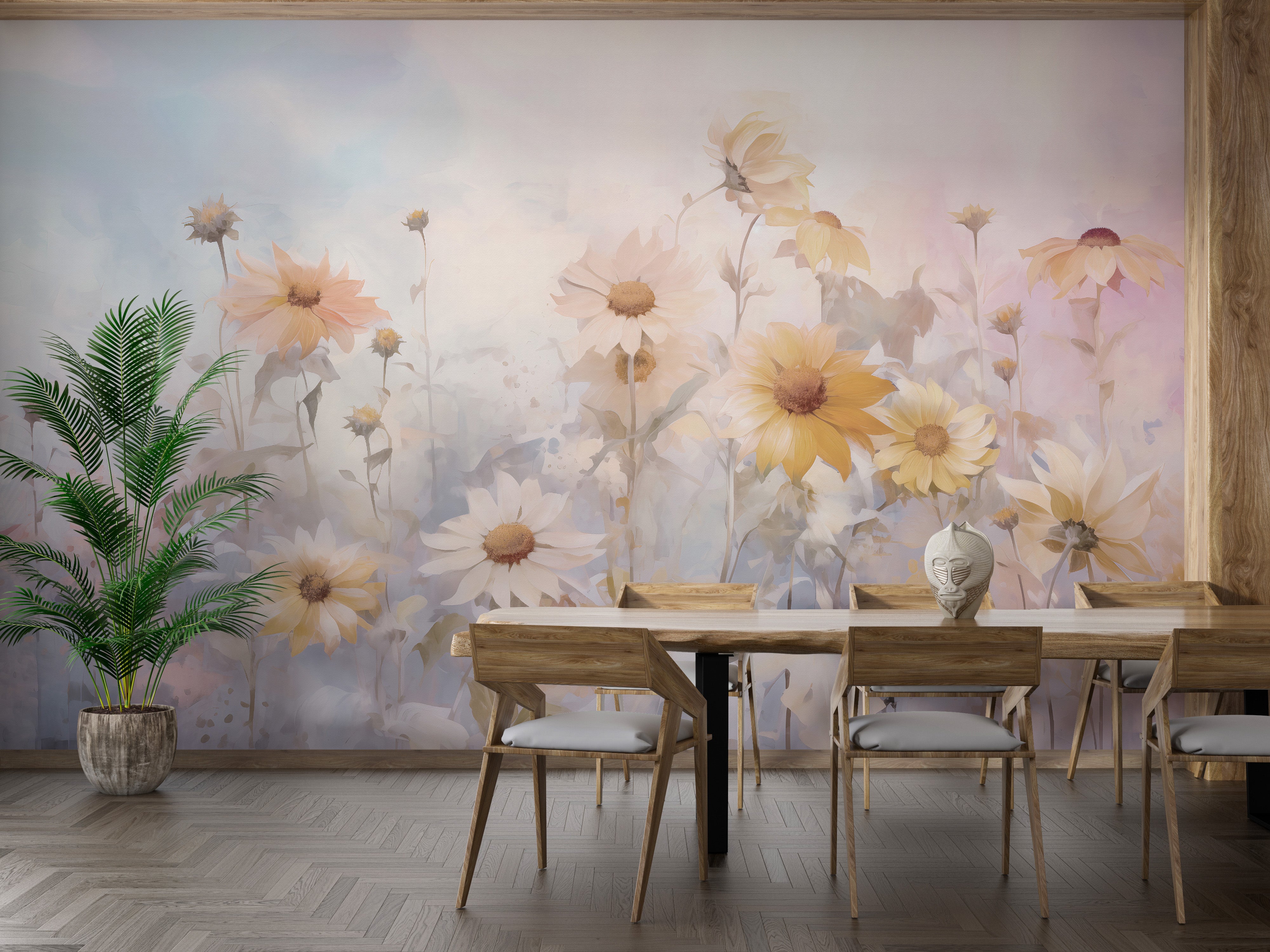 Add a burst of color with colorful marigold flower mural wallpaper.