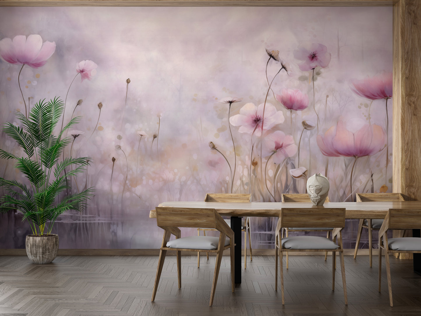 Pink Water Poppies Floral Wallpaper