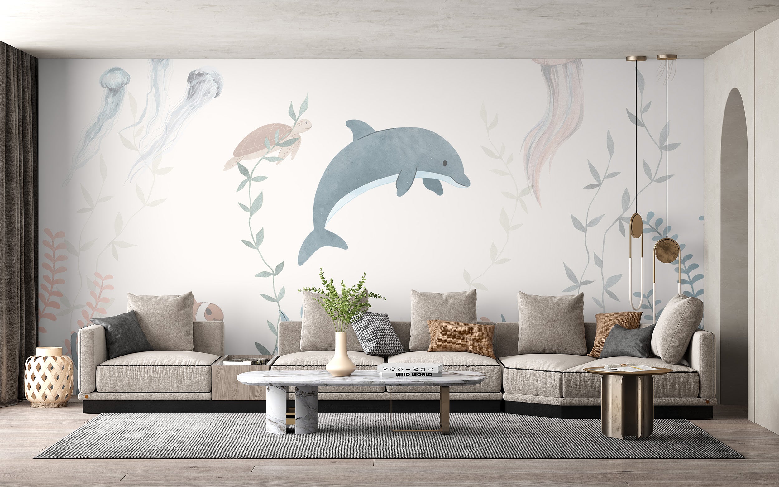 Explore the ocean depths with underwater wonders mural