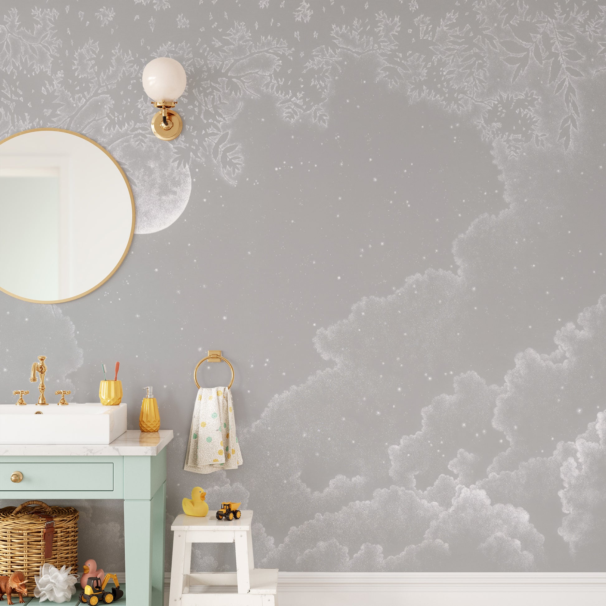 Dreamy night sky wallpaper with a luminous full moon
