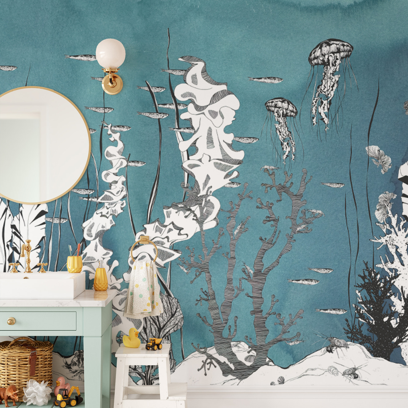 Underwater botanical marine wallpaper mural design
