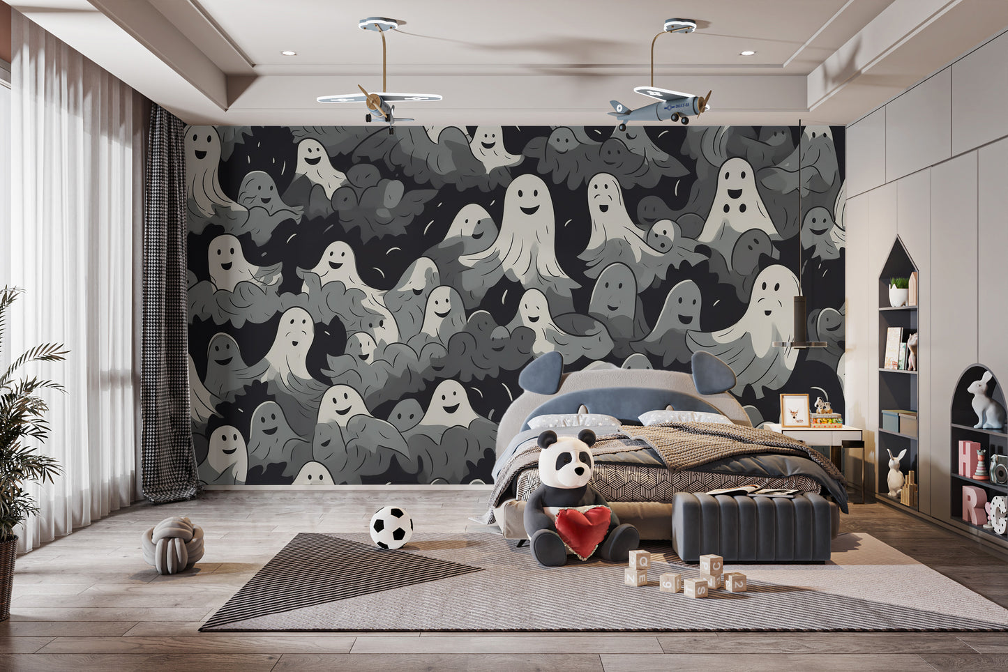 Black and White Ghosts Halloween Wallpaper