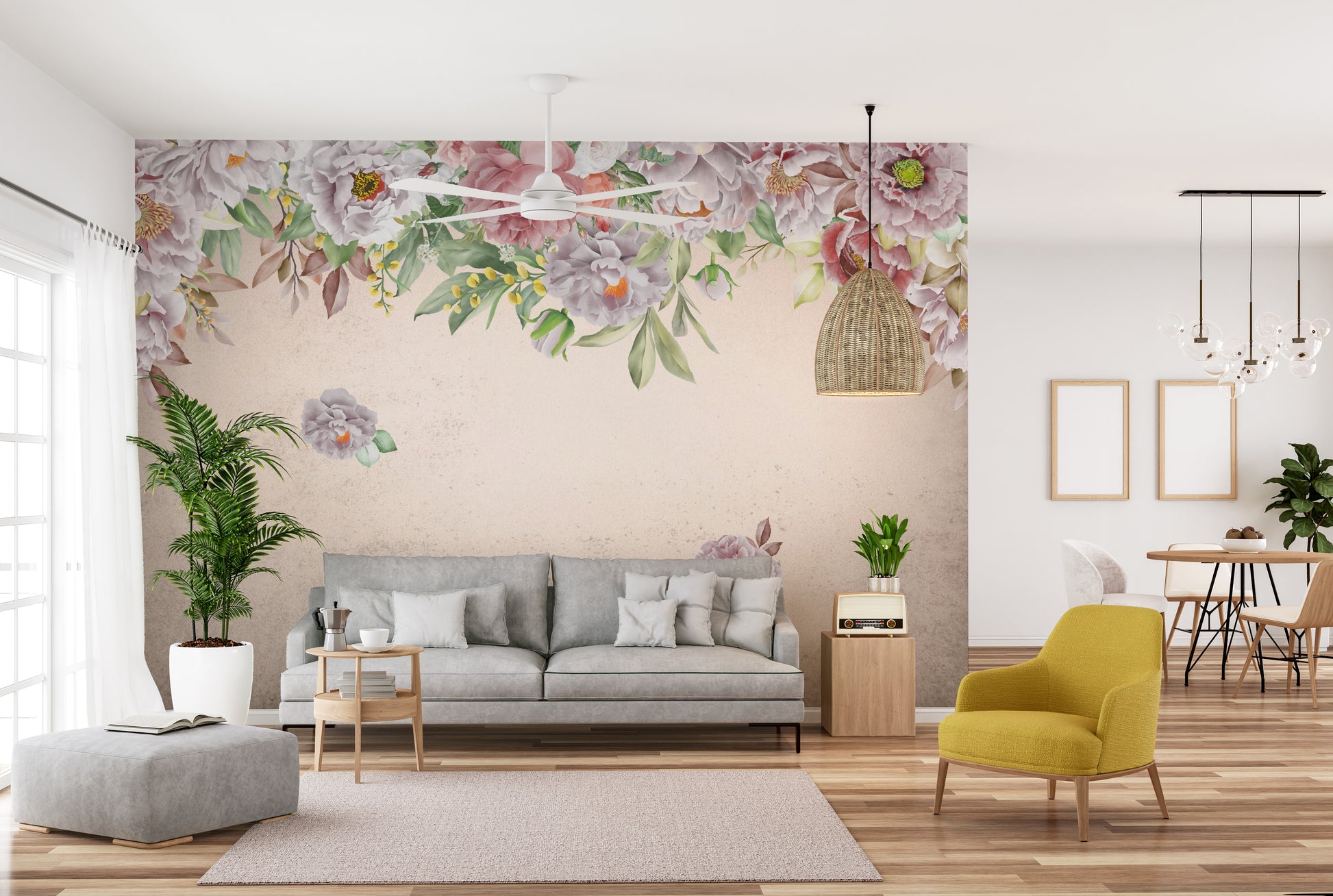 Blush Peony Paradise Mural with floral grace