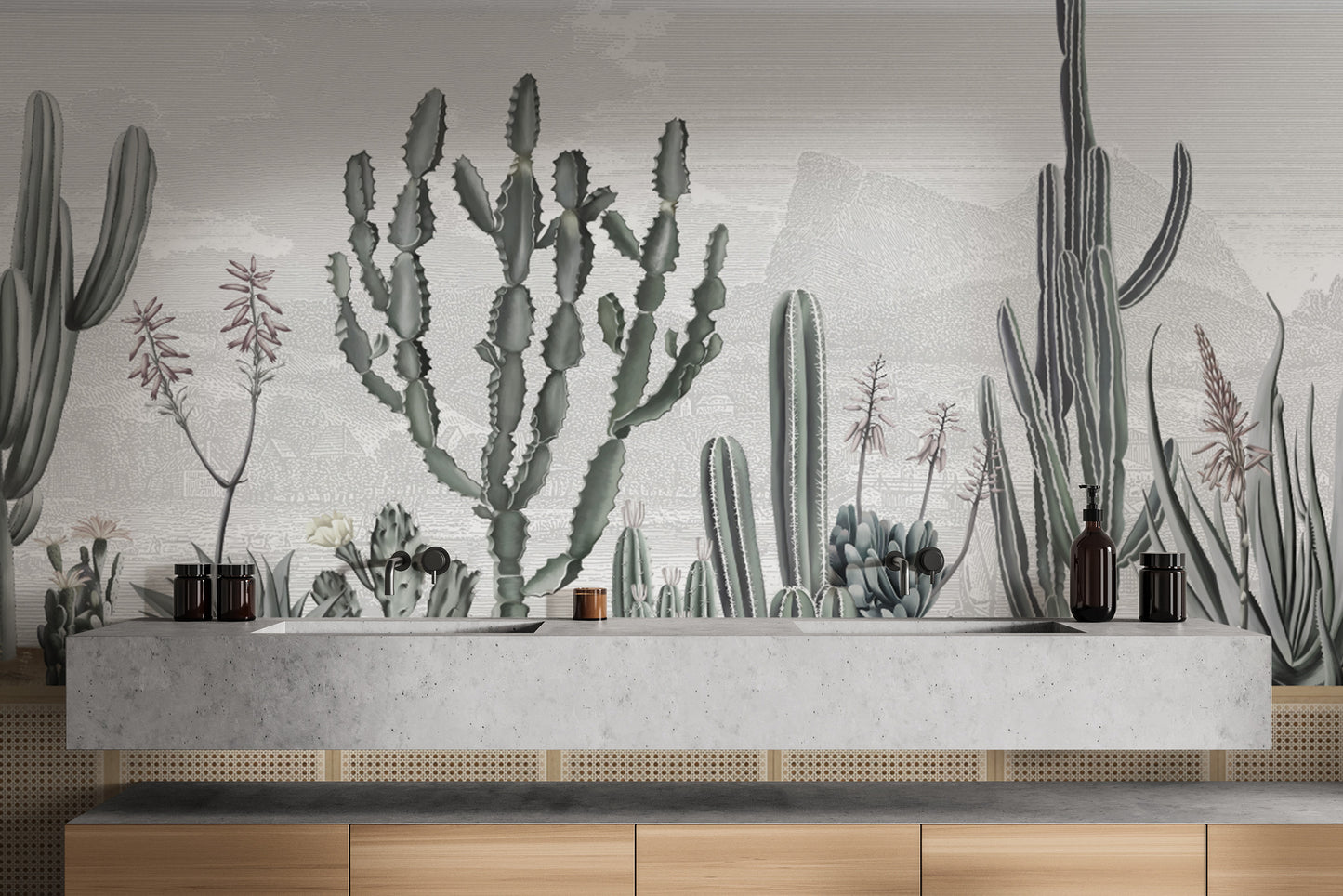 Southwestern style wallpaper featuring cactus garden
