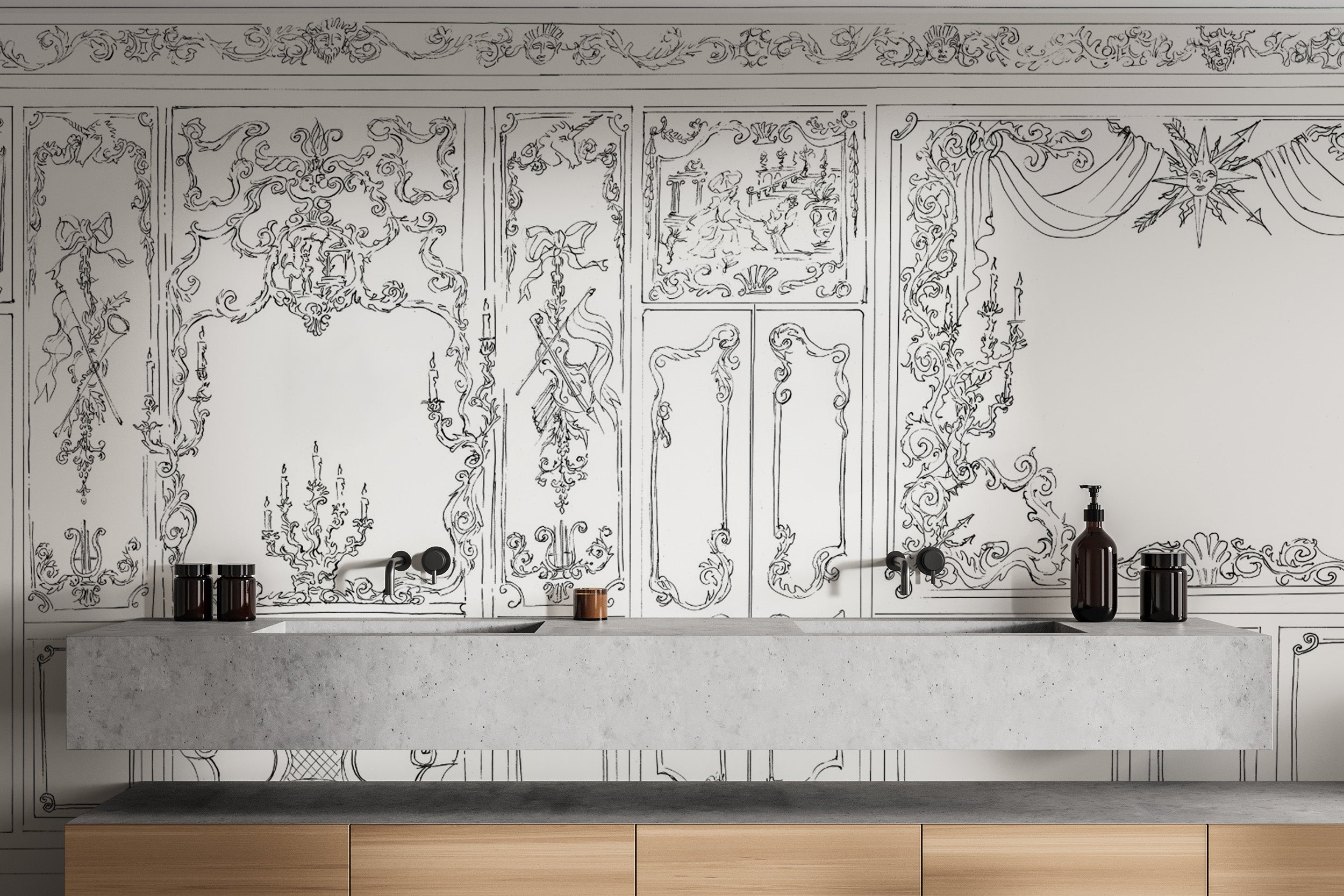 Classical French interior wall panel wallpaper for homes
