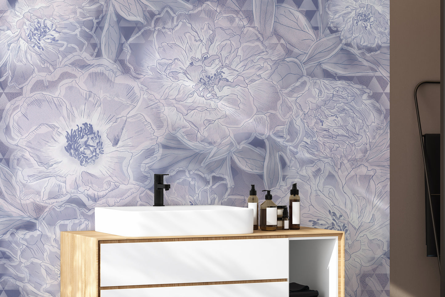 Delicate pastel lavender floral wallpaper for walls
