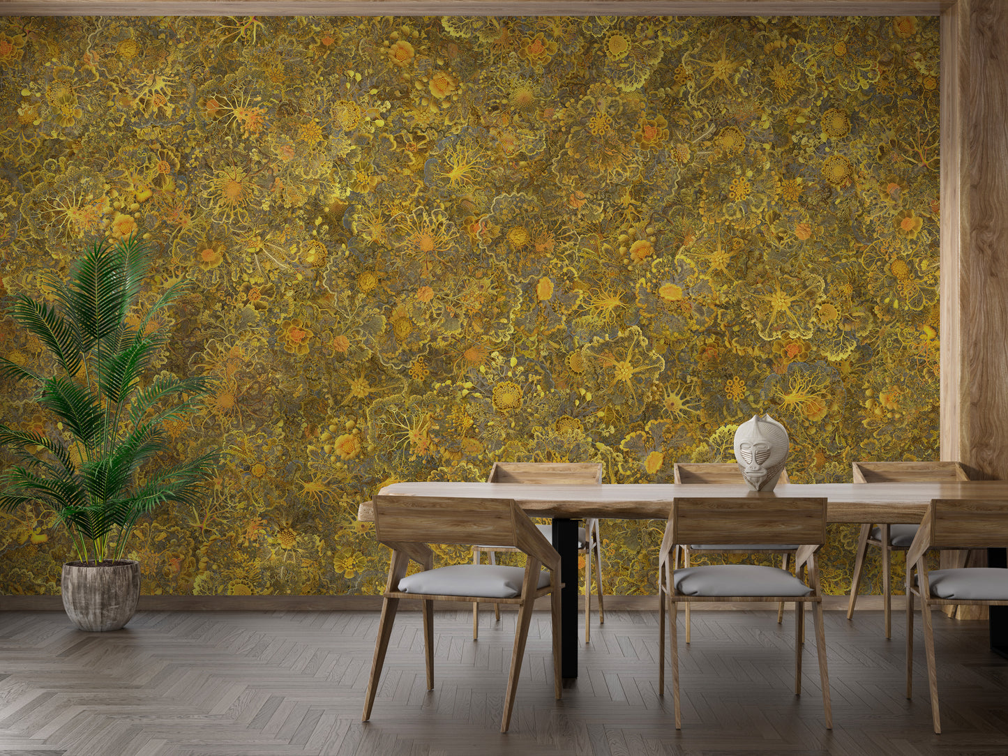 Organic yellow mycelium mural wallpaper
