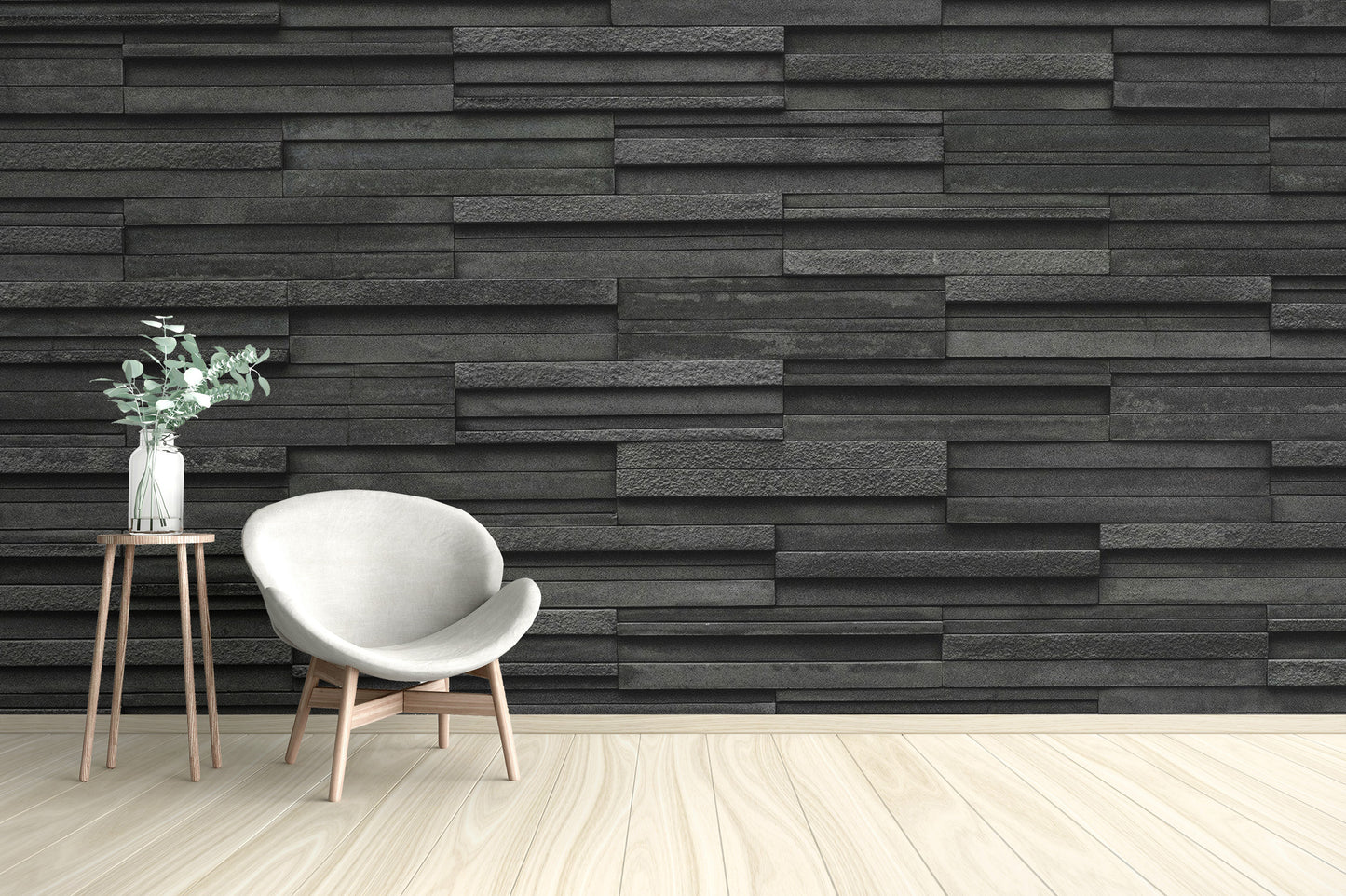 Textured Black Brick Slate Wallpaper Mural