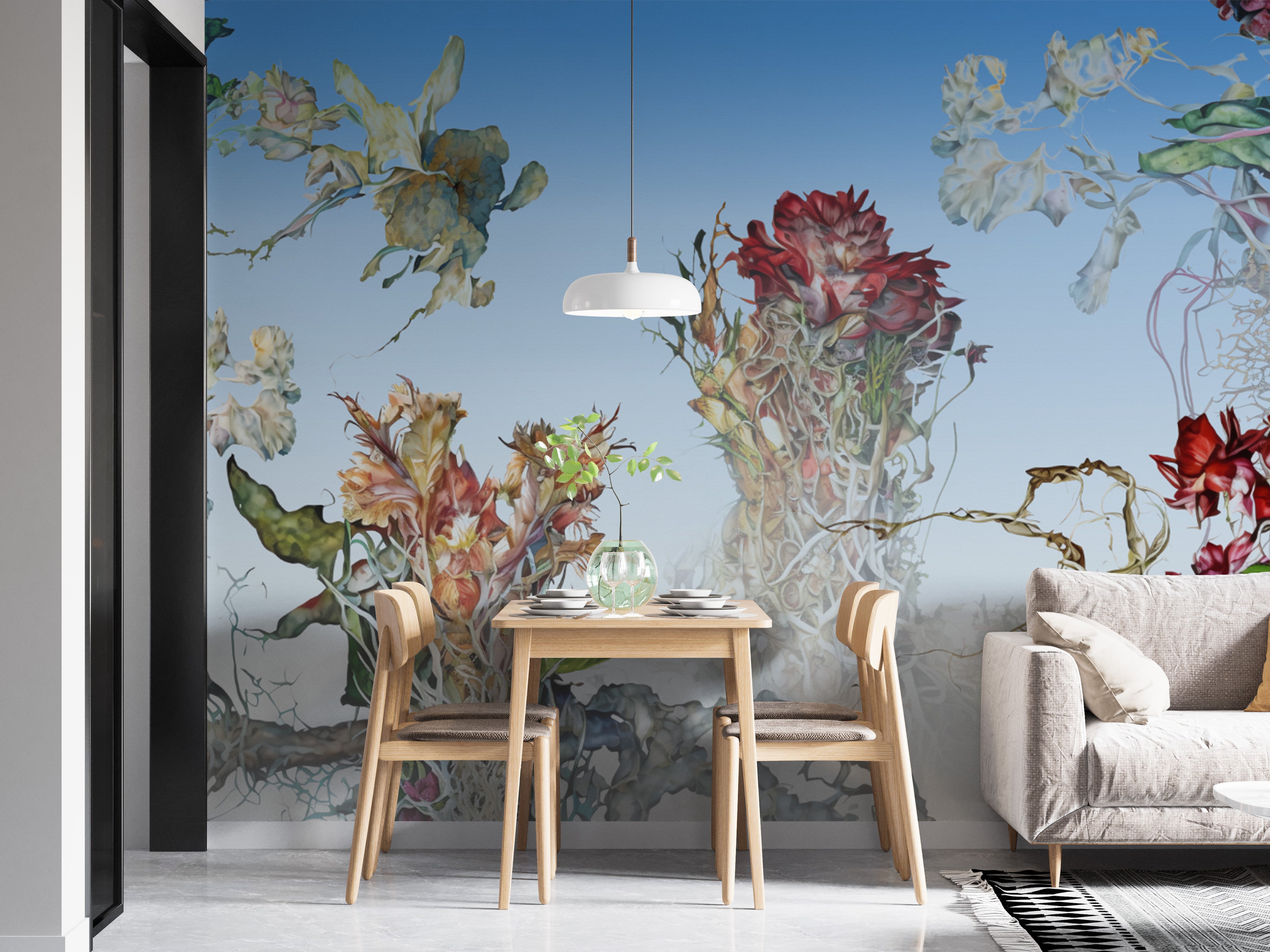 Bring nature to life with colorful flowering roots wallpaper murals.