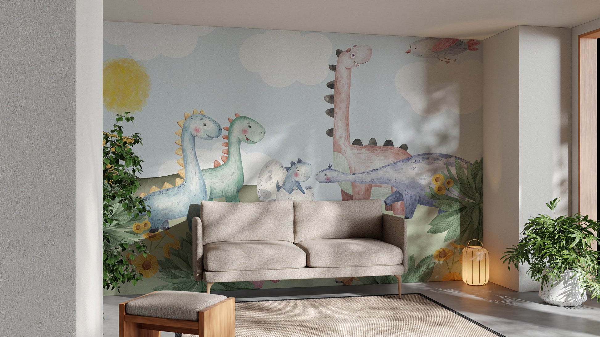 Dino Delight wallpaper mural for an adventurous nursery