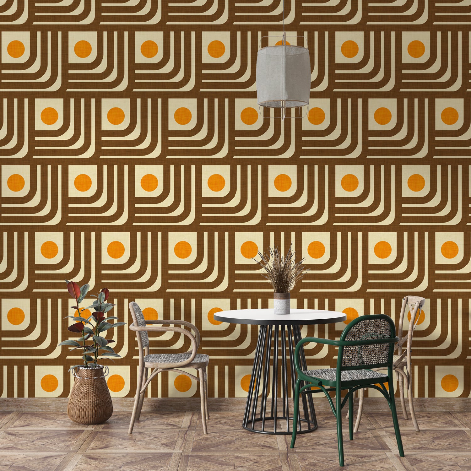 70s Curve Lines Brown Orange Wallpaper design