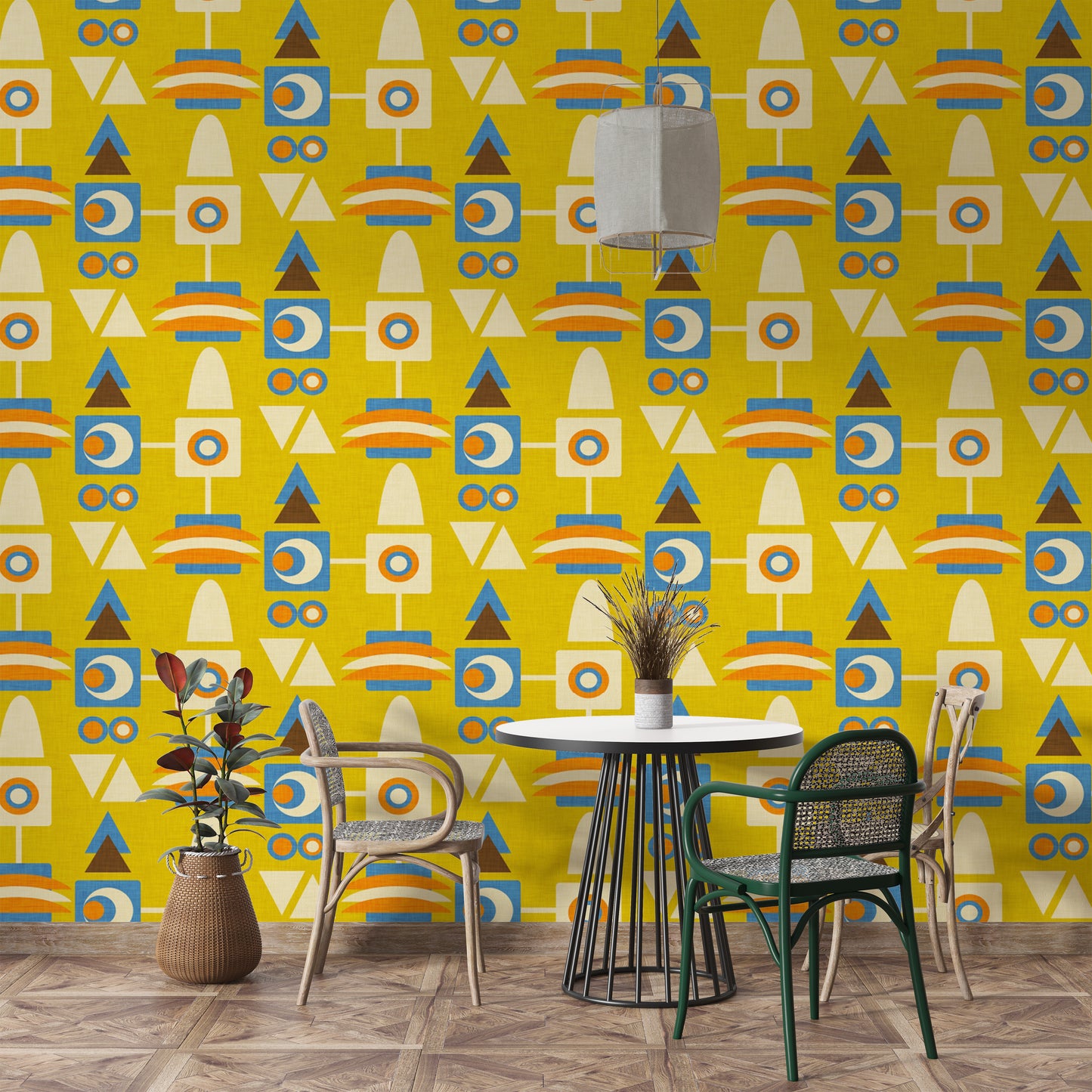 Retro 70s yellow geometric pattern wallpaper
