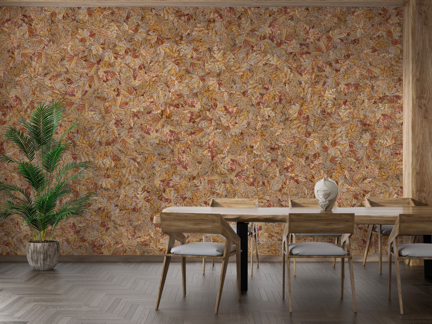 Taupe Brown Autumn Leaf Wallpaper Mural