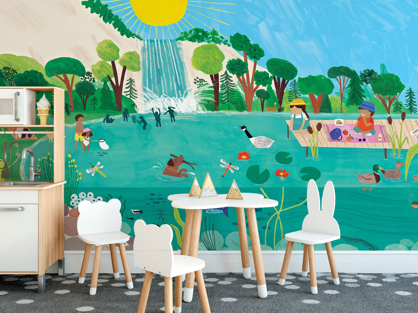 Sunny Lakeside Picnic Mural