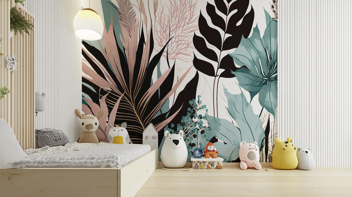 Artistic floral mural with an exotic charm