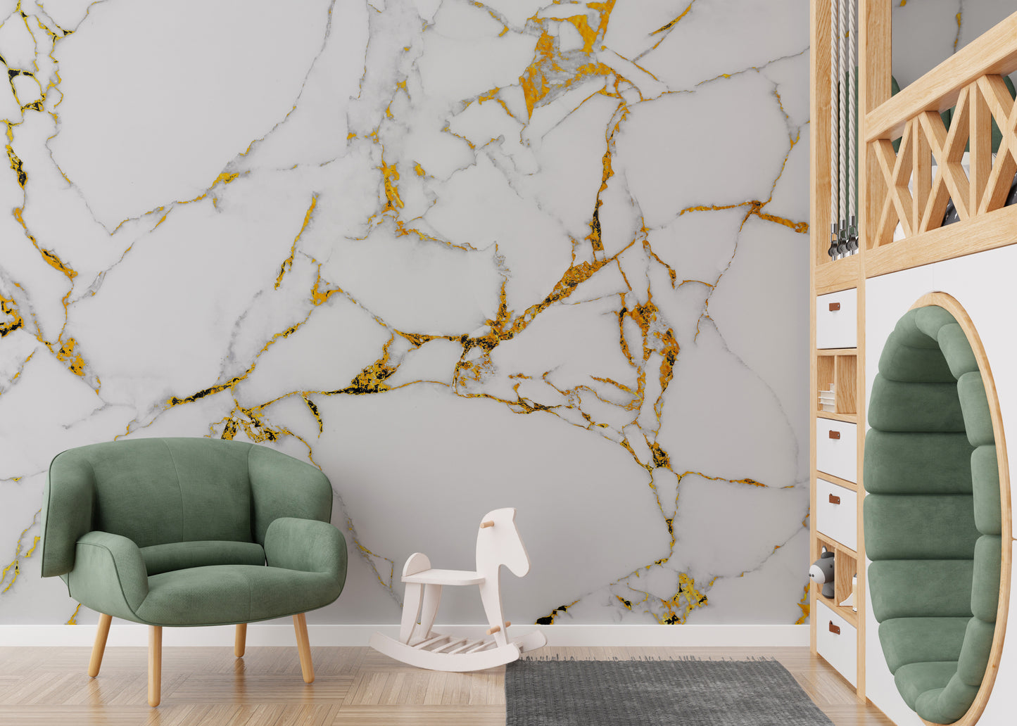 Luxurious Calacatta gold marble wallpaper for modern spaces.
