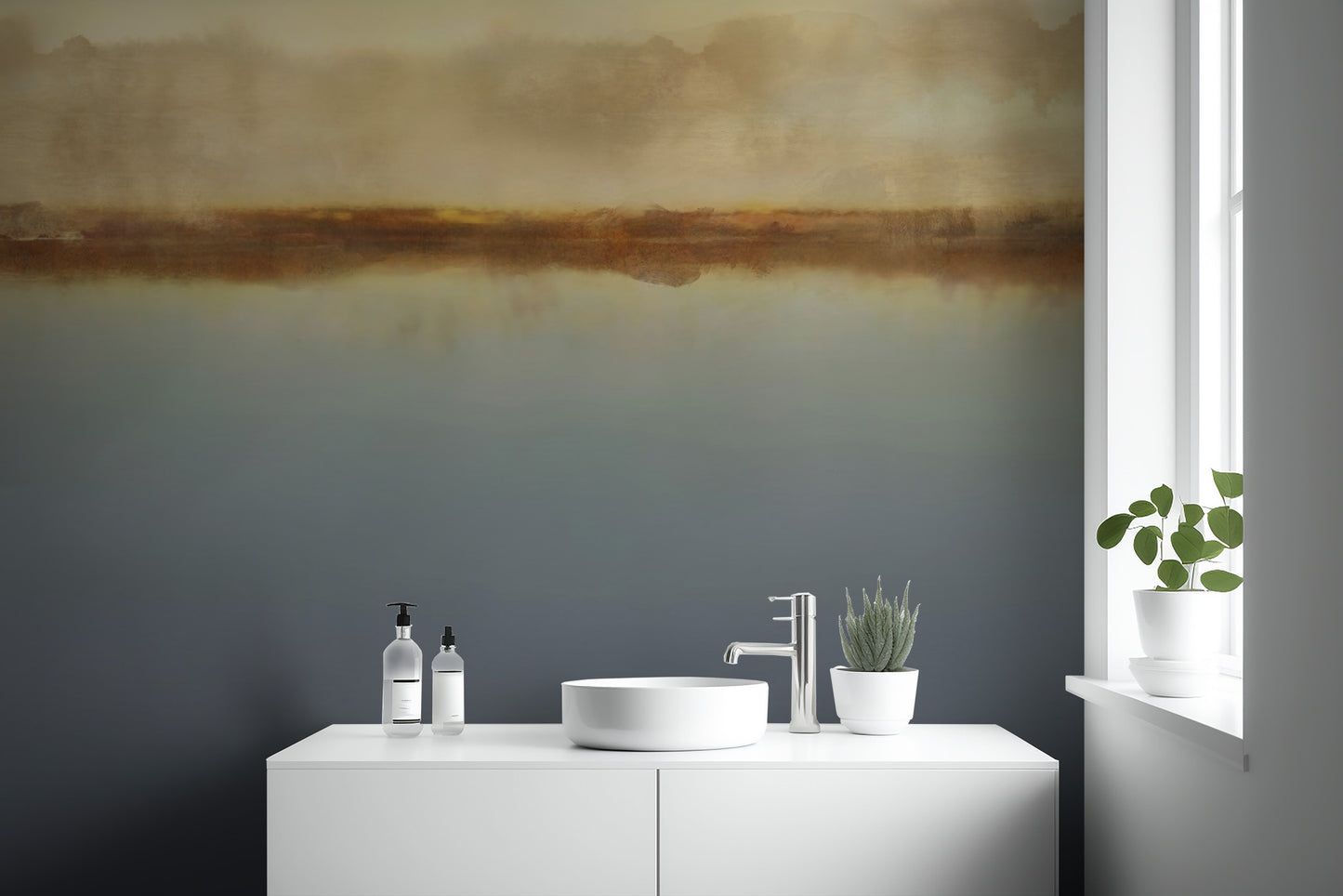 Reflective lake peaceful nature wall mural
