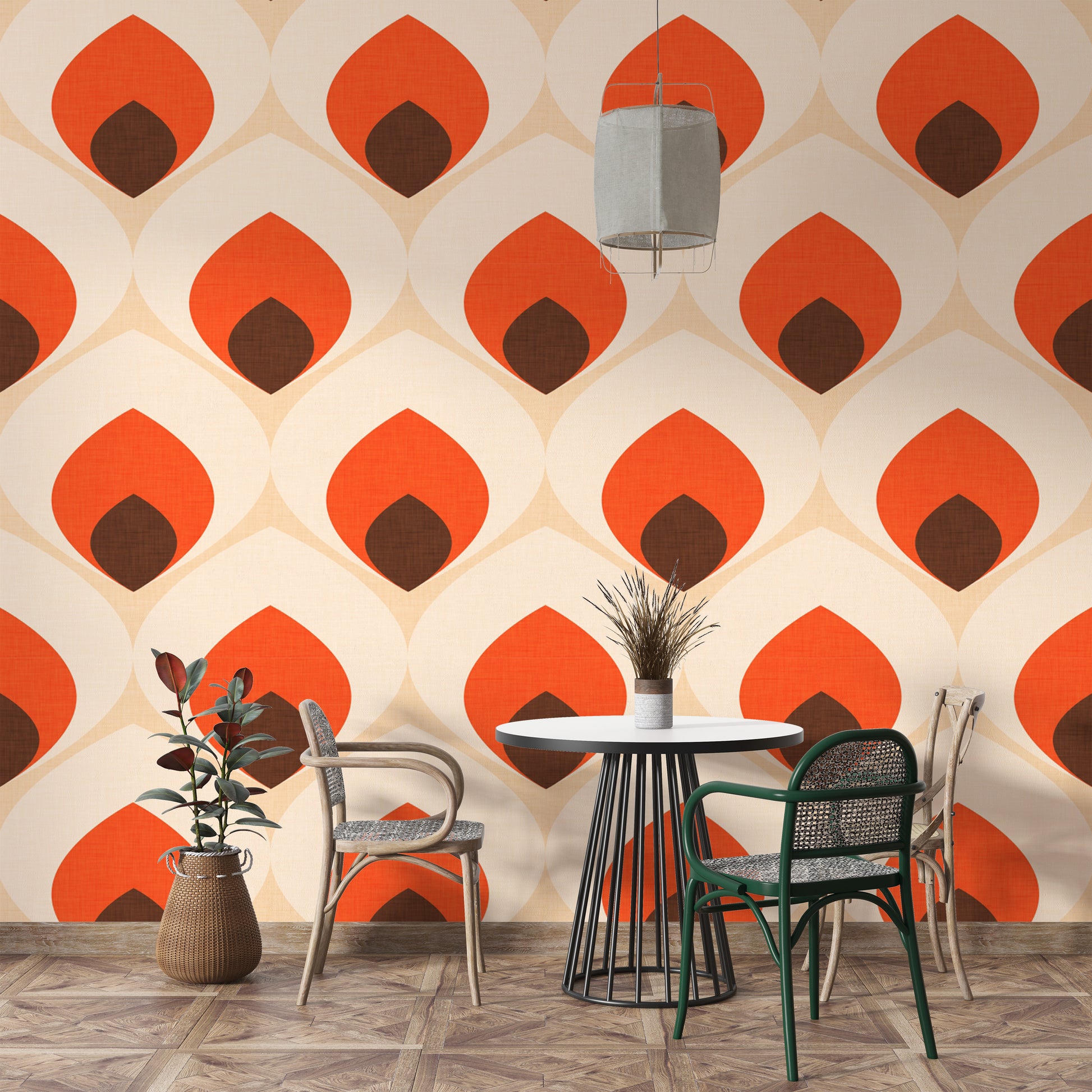 Chic geometric mural with retro ogee vibes
