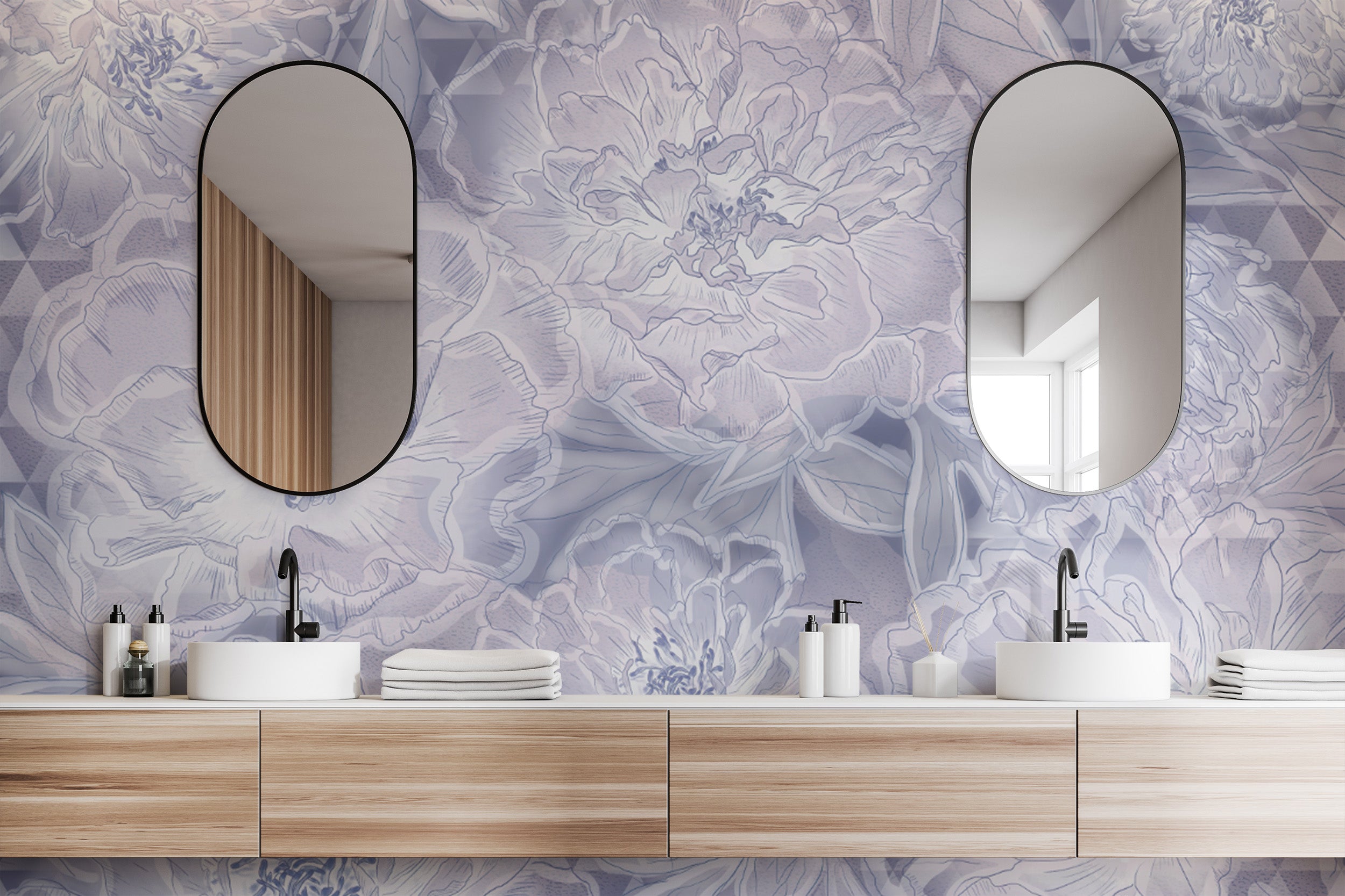 Romantic pastel lavender floral wallpaper for interiors
