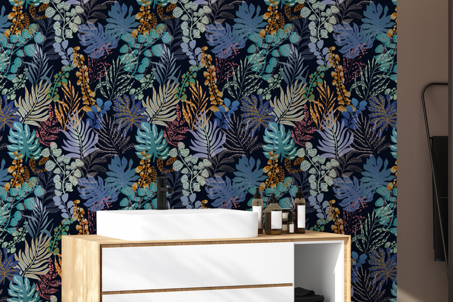 Trendy night symphony wallpaper with jungle patterns