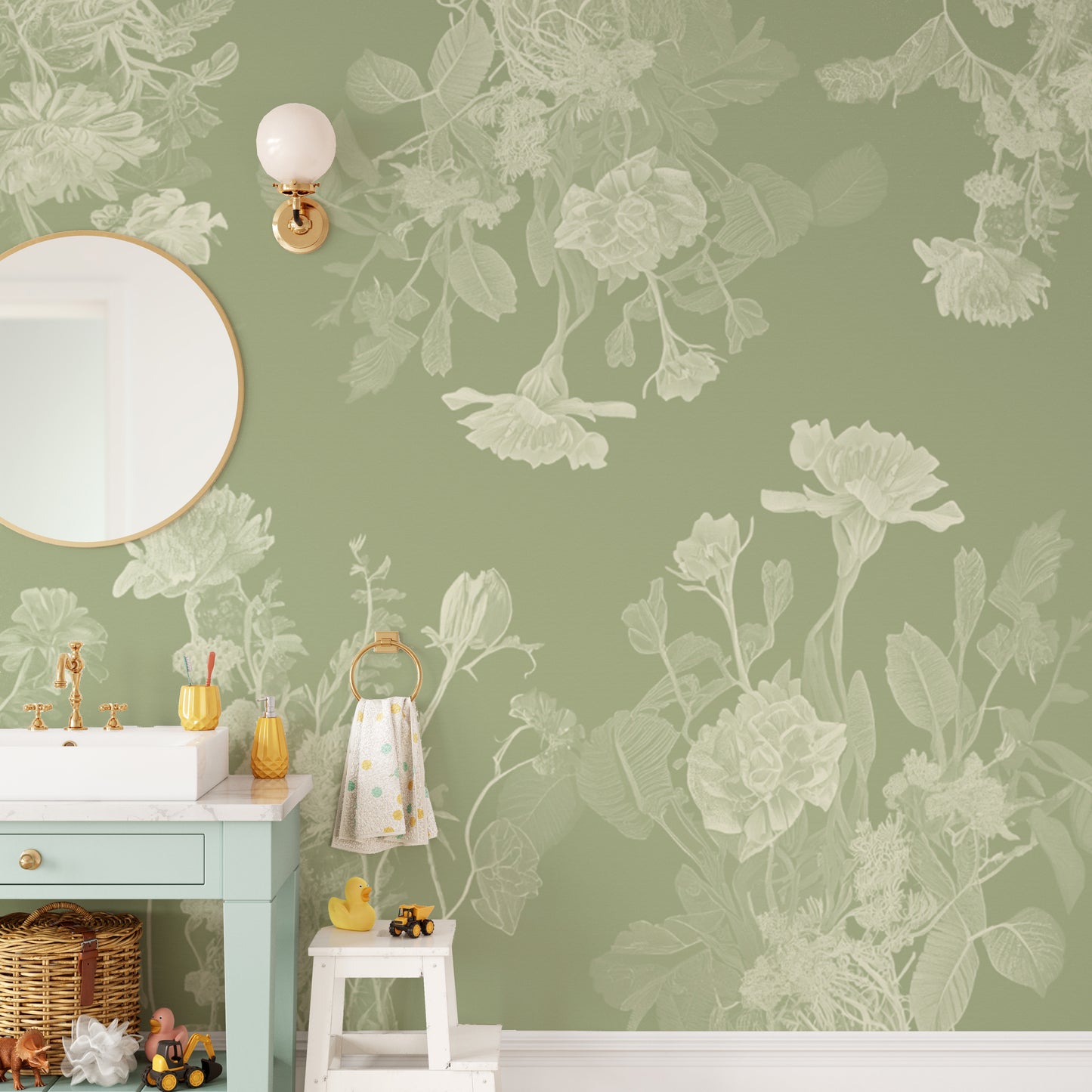 Green Floral Wallpaper Mural