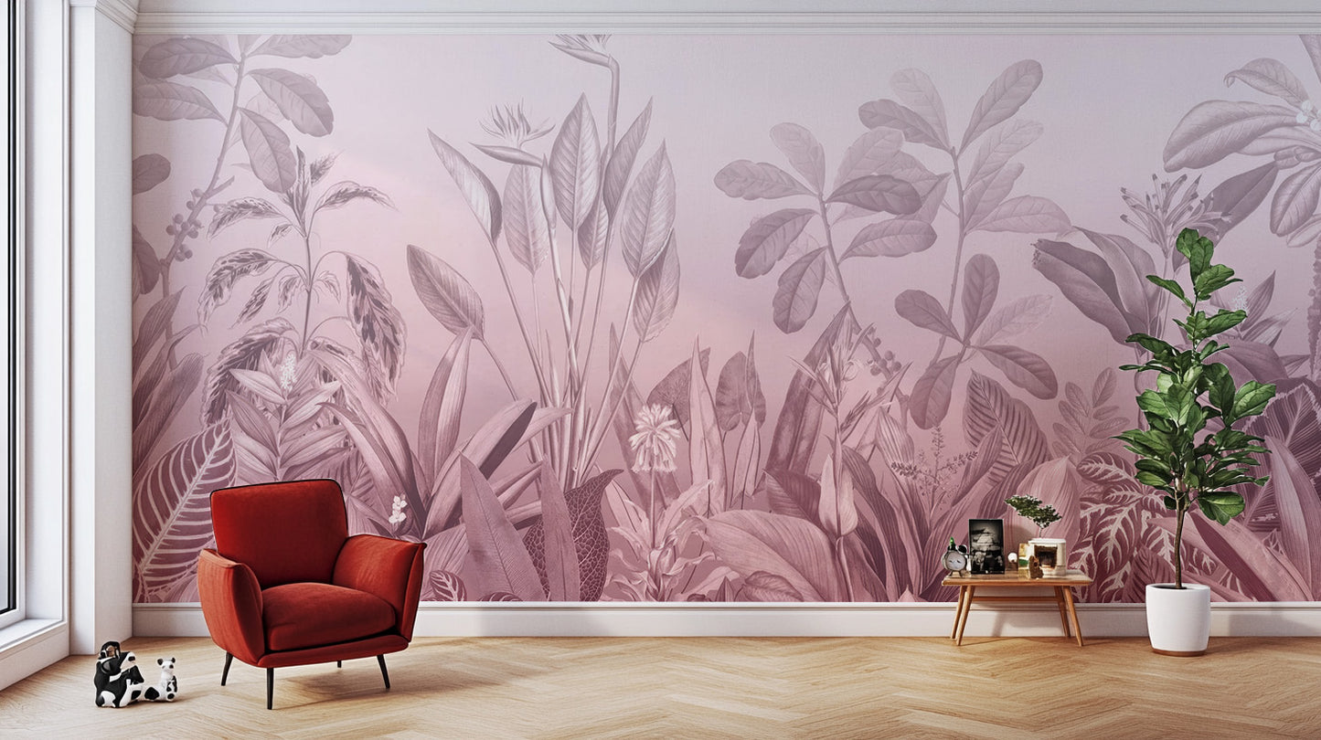 Pink Tropical Jungle Wall Mural