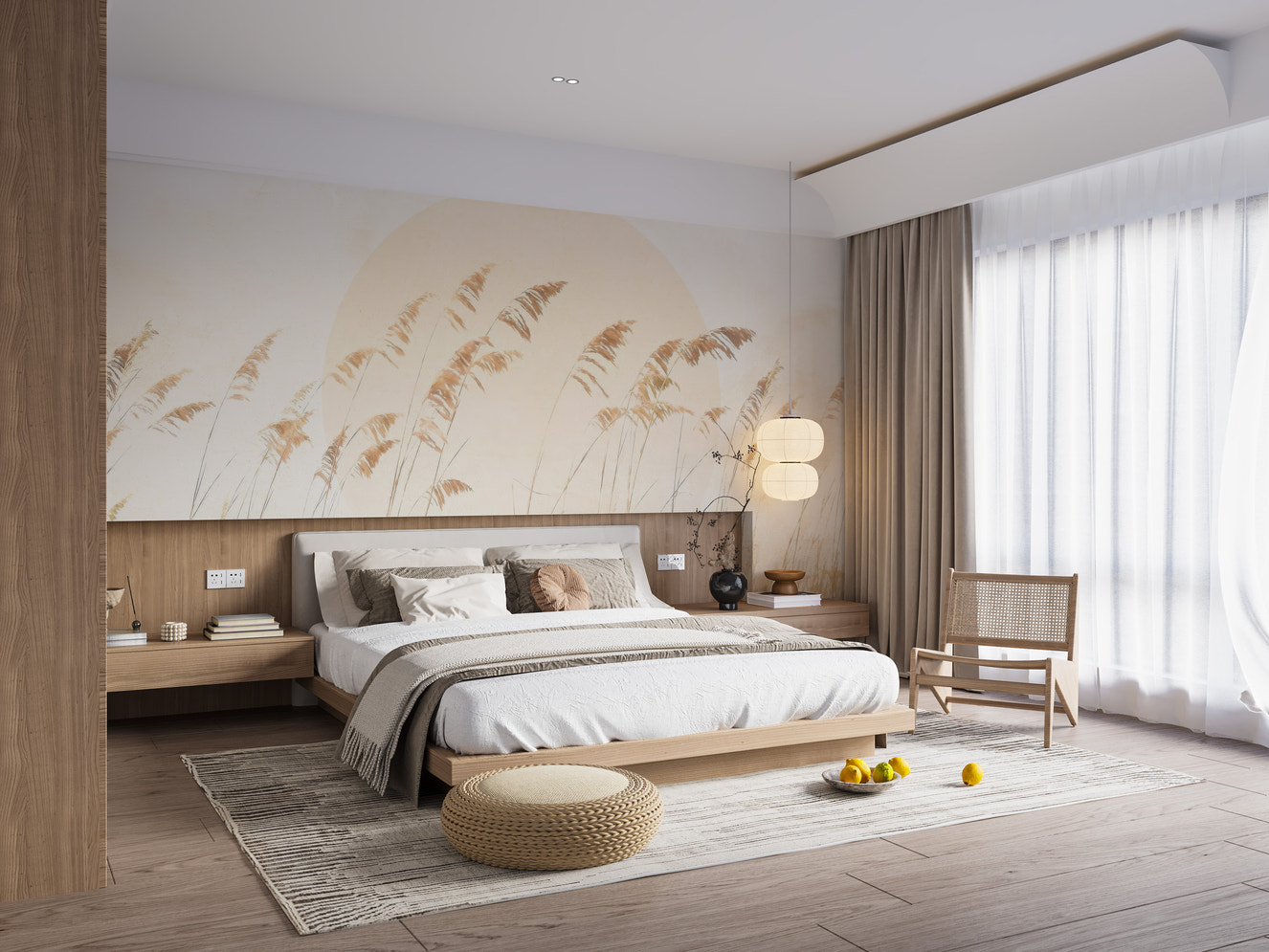 Beige Reed Wallpaper Mural