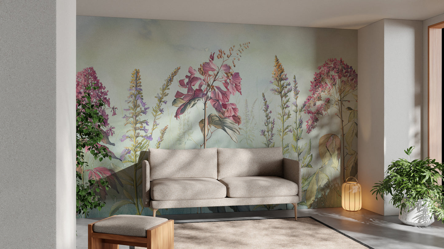 Wild Flowers Meadows Blue Wallpaper Murals