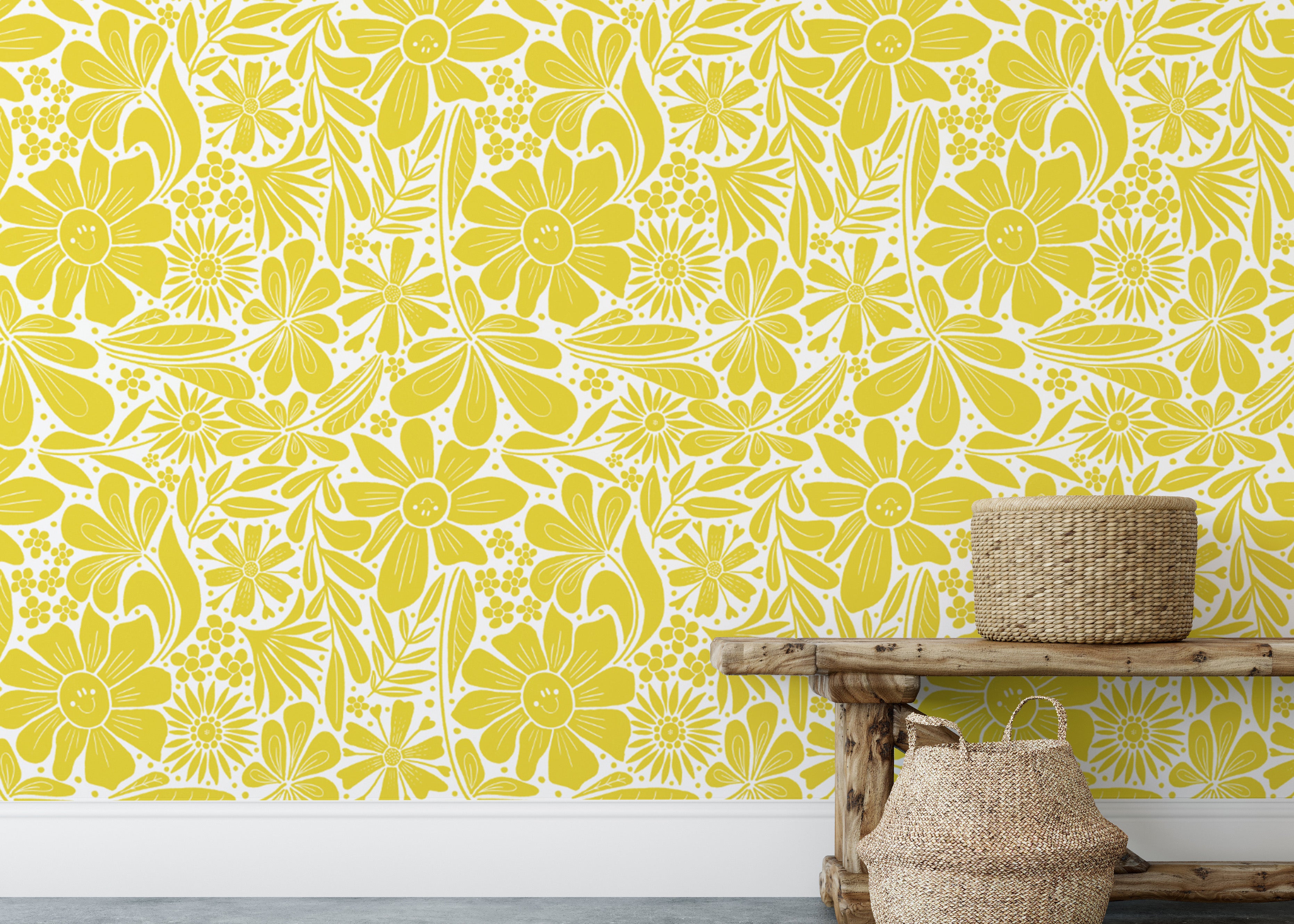 Elegant wallpaper showcasing delicate yellow happy blooms.
