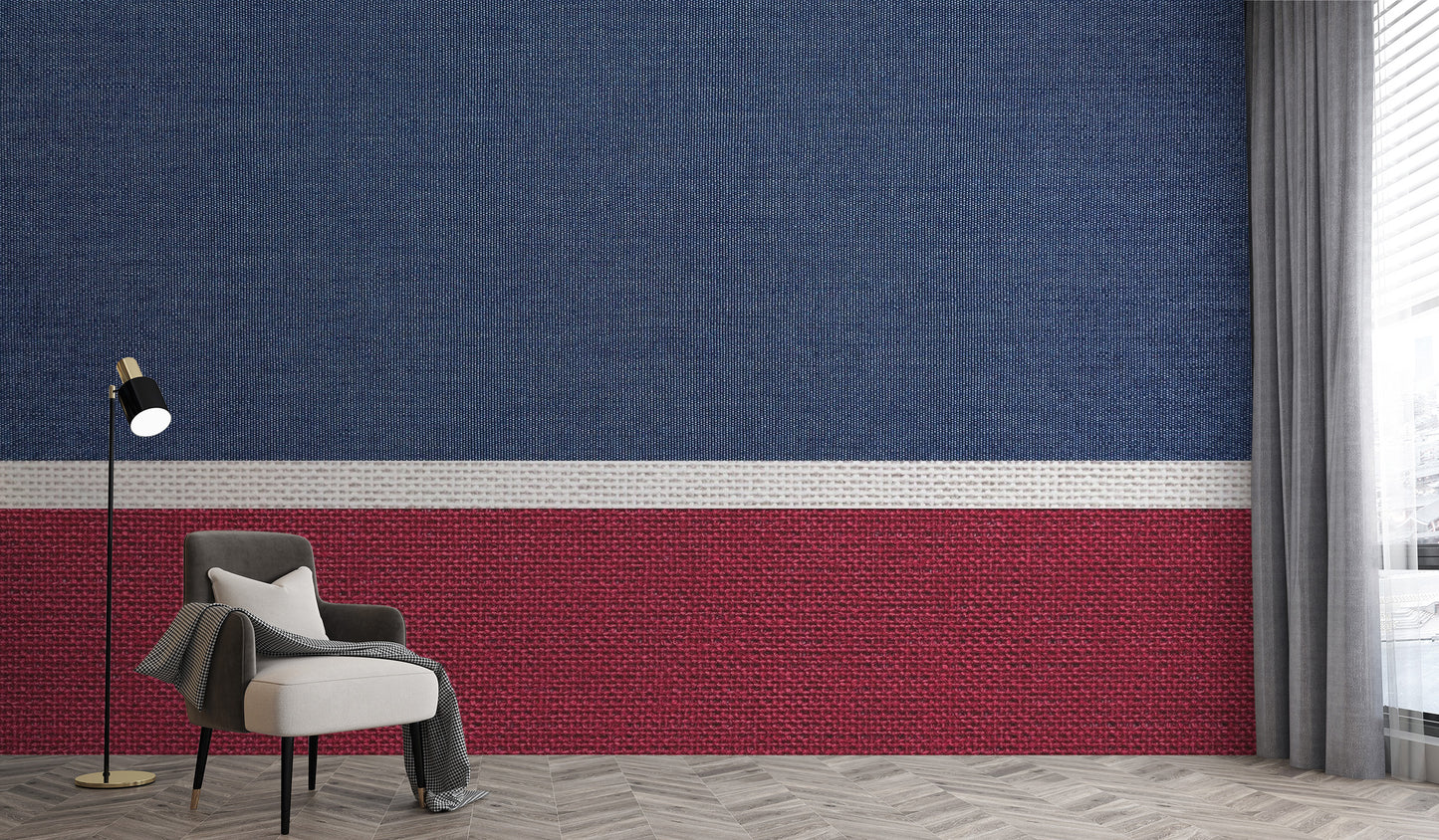 Blue & Red Fabric Texture Wallpaper Mural